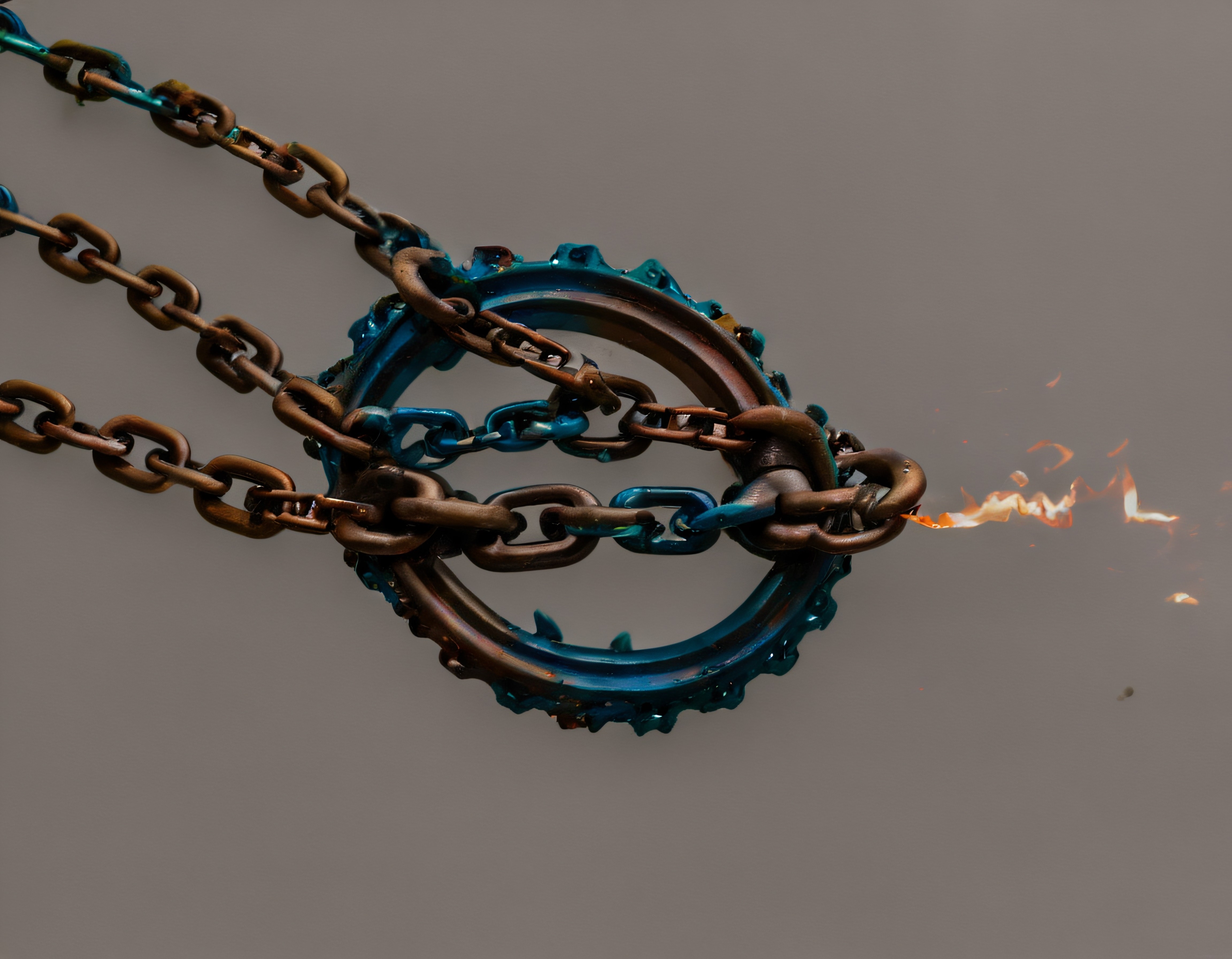 Metalik Alev ve Dişli Çark Detaylı Steampunk Zincir Kolye Tasarımı