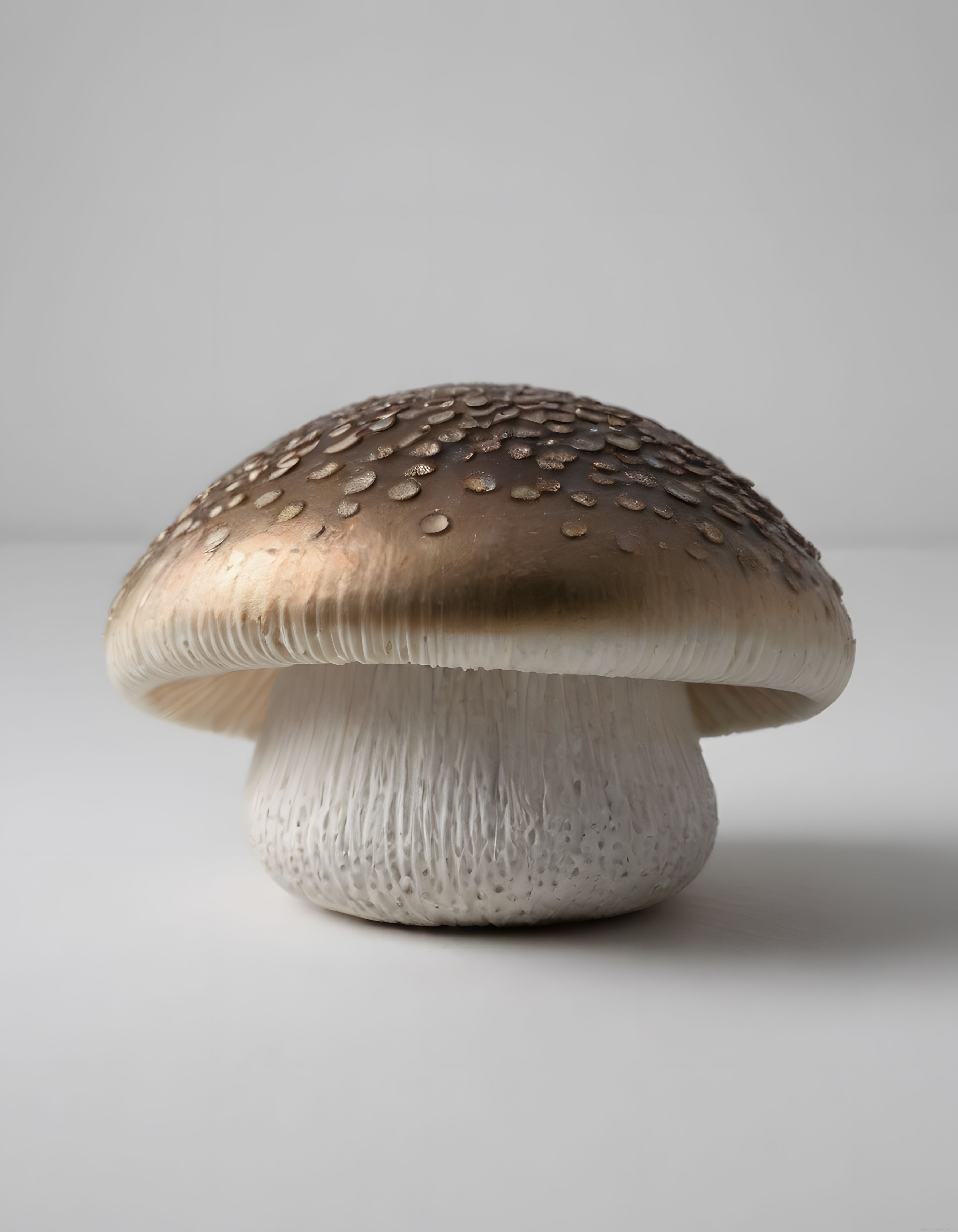 Metalik bronz kapaklı mantarın detaylı 3d render görseli ve dokusu