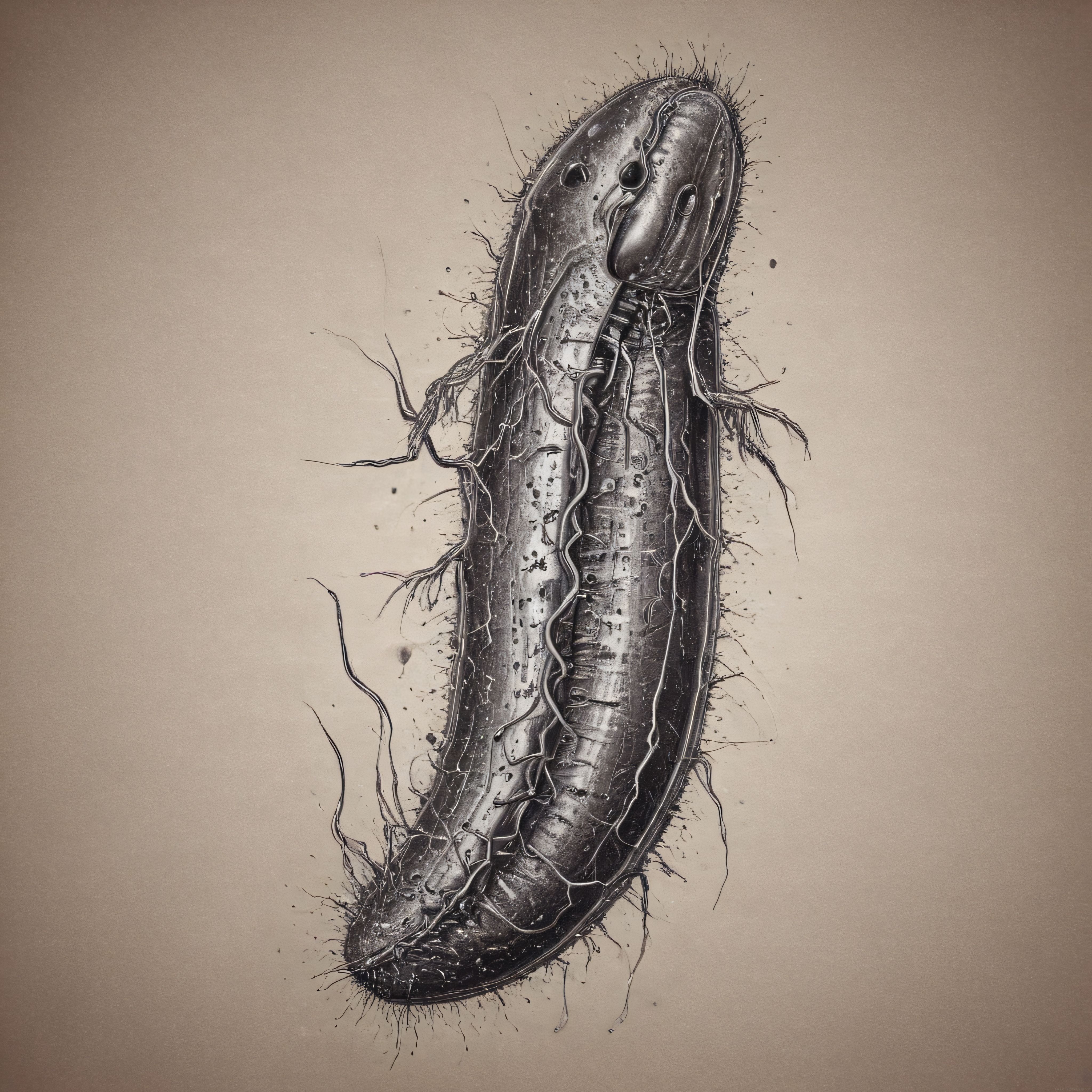 Metalik Paramecium İllüstrasyonu: Mikroskobik Canlı ve Biyolojik Sanat Eseri