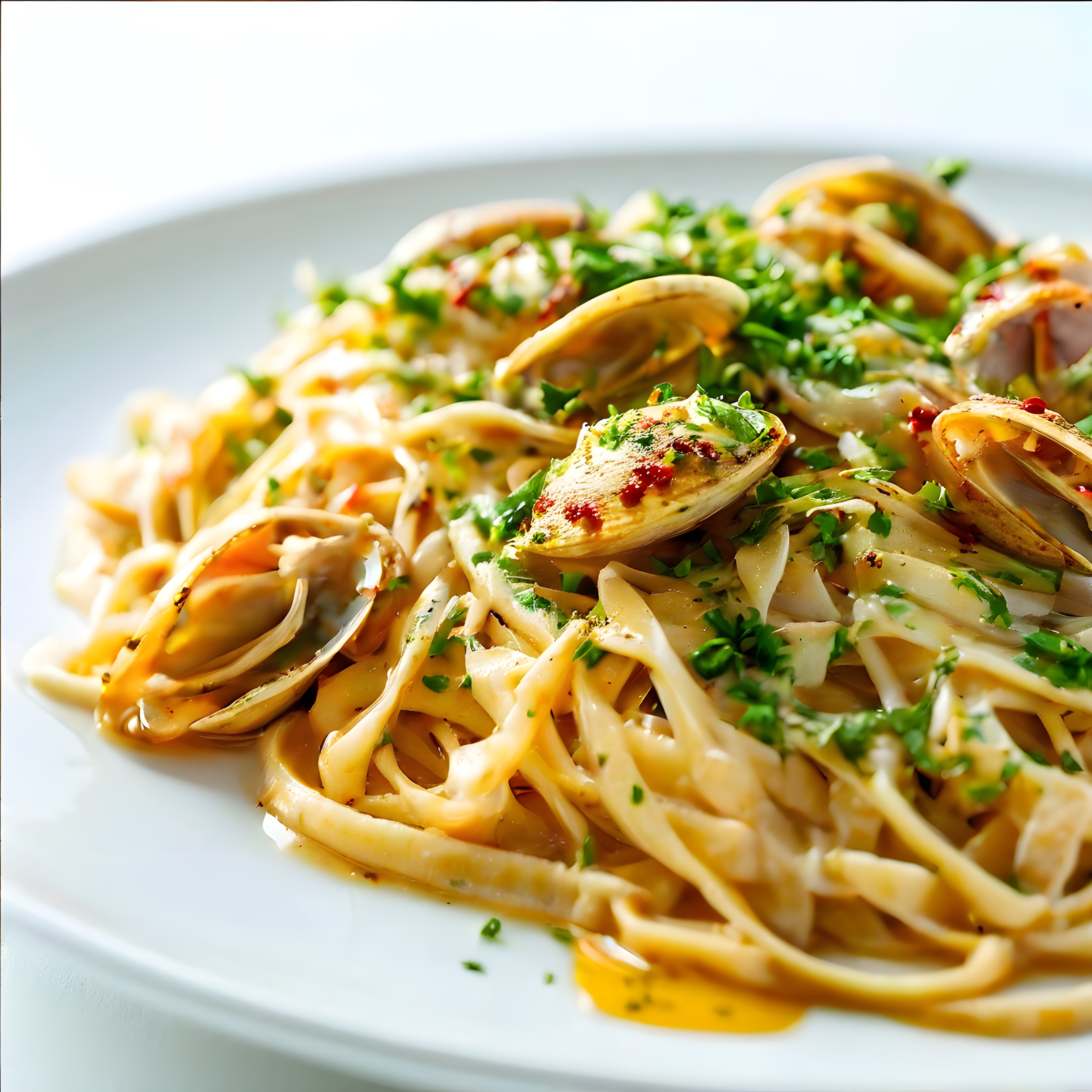 Midyeli Tagliatelle: Sarımsaklı Sos, Maydanoz ve Kırmızı Biber