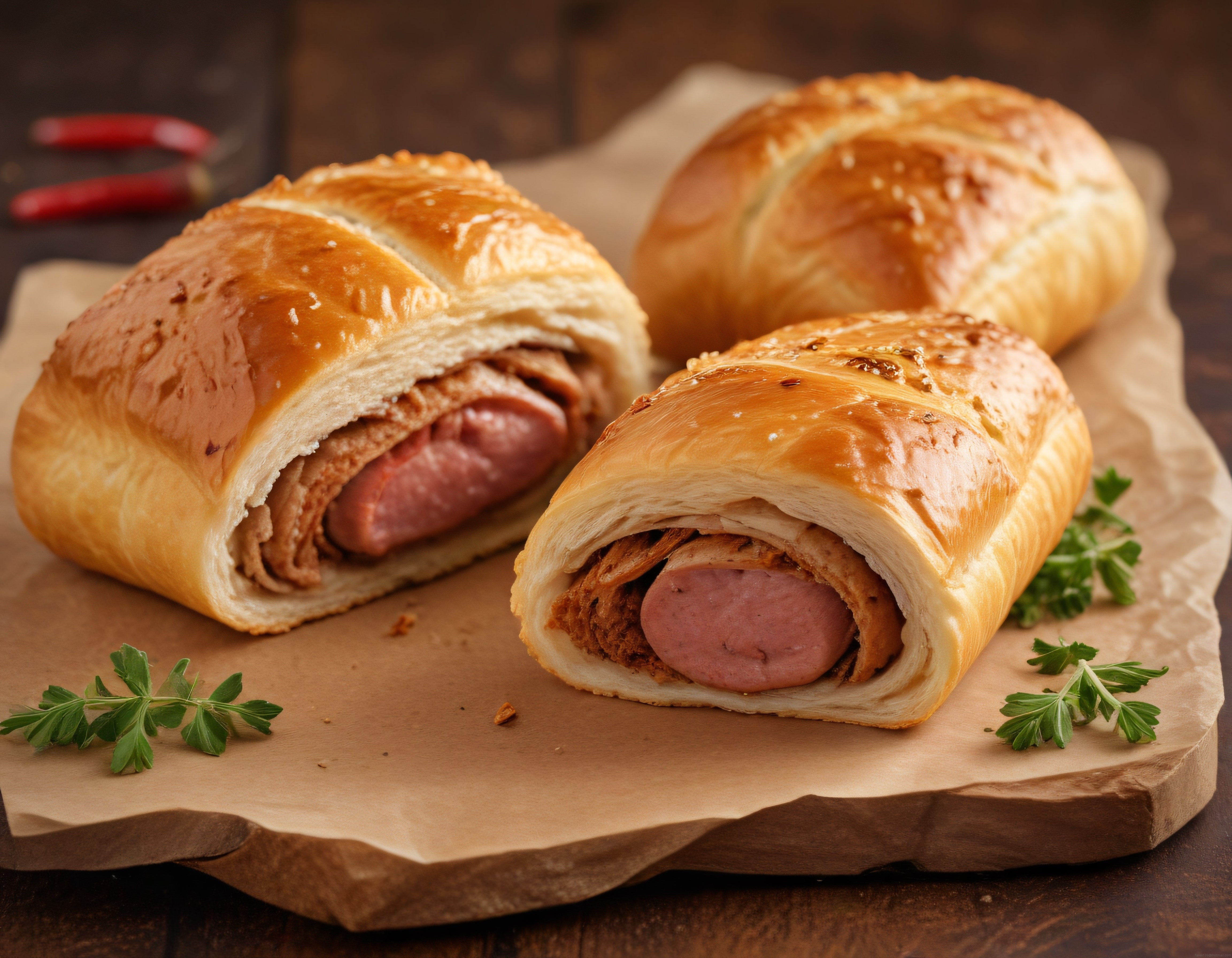 Milföy Hamuruna Sarılmış Çıtır Sosisli Börek Tarifi ve Sunumu