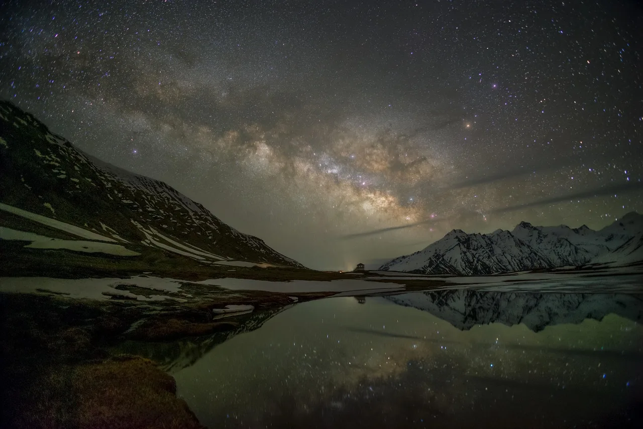 Milky Way dağ manzarası - Ladakh gecesi