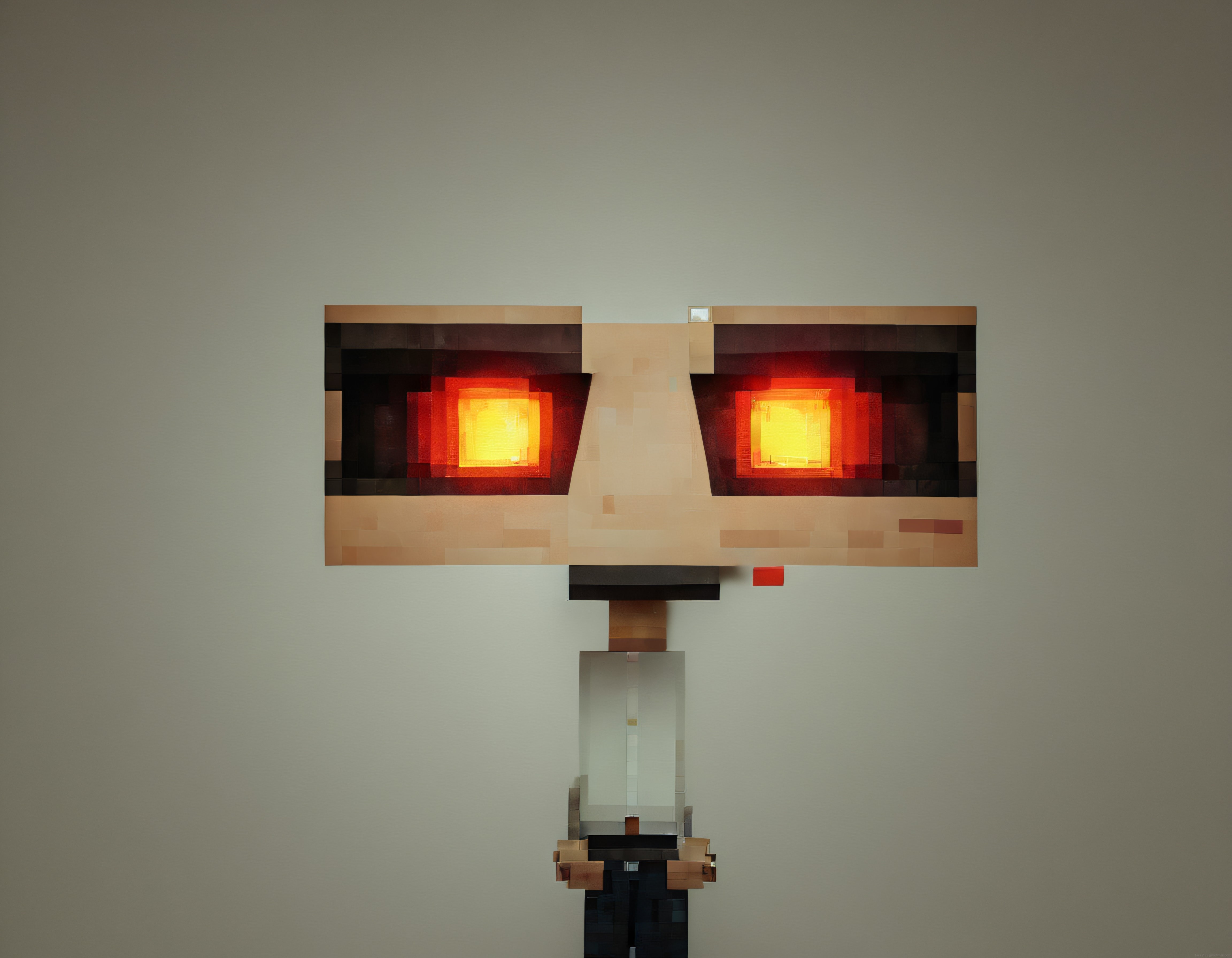 minecraft tarzı piksel karakterin yanan kırmızı gözleri ve oyun estetiği