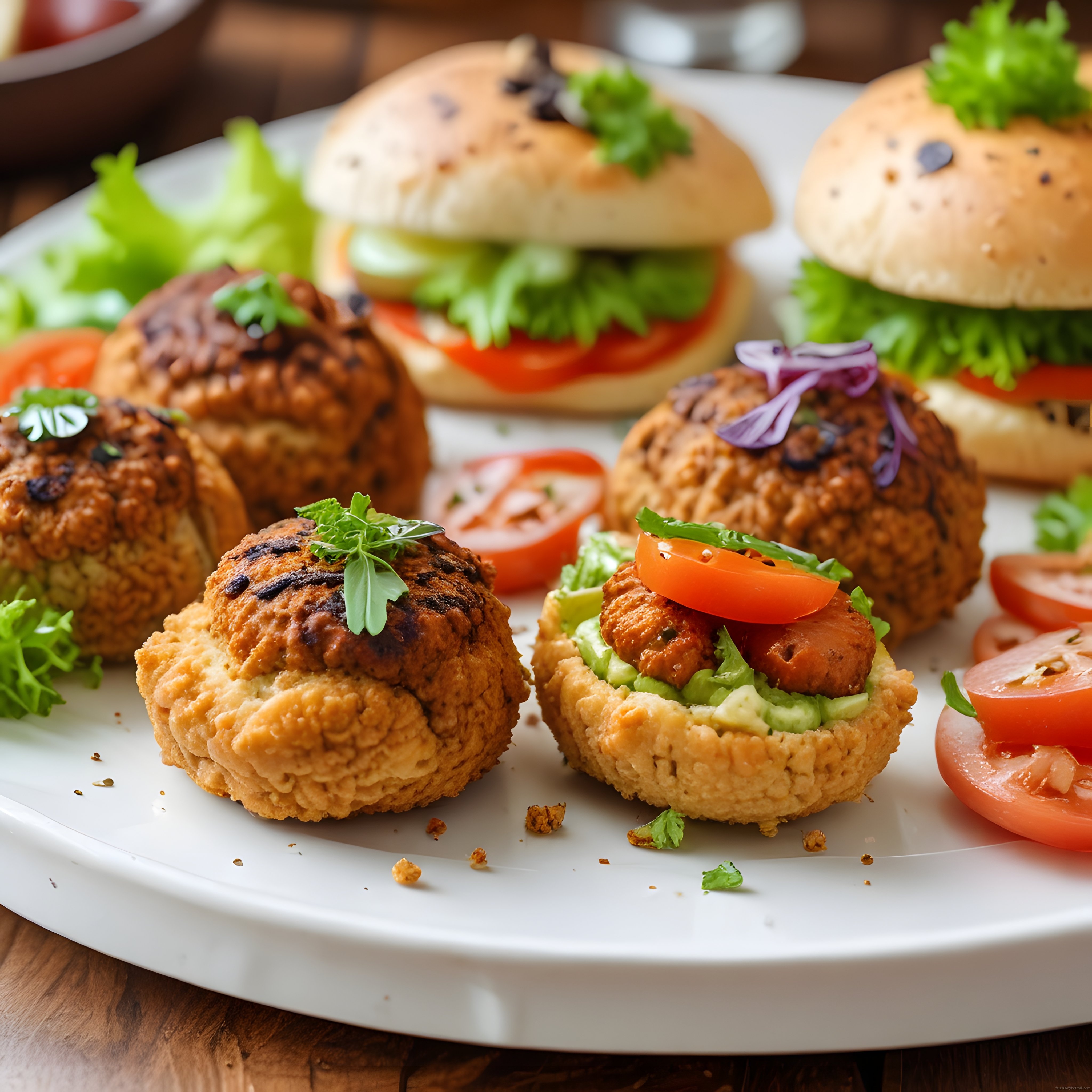 mini köfte burgerleri ve taze sebzelerle hazırlanmış lezzetli atıştırmalıklar