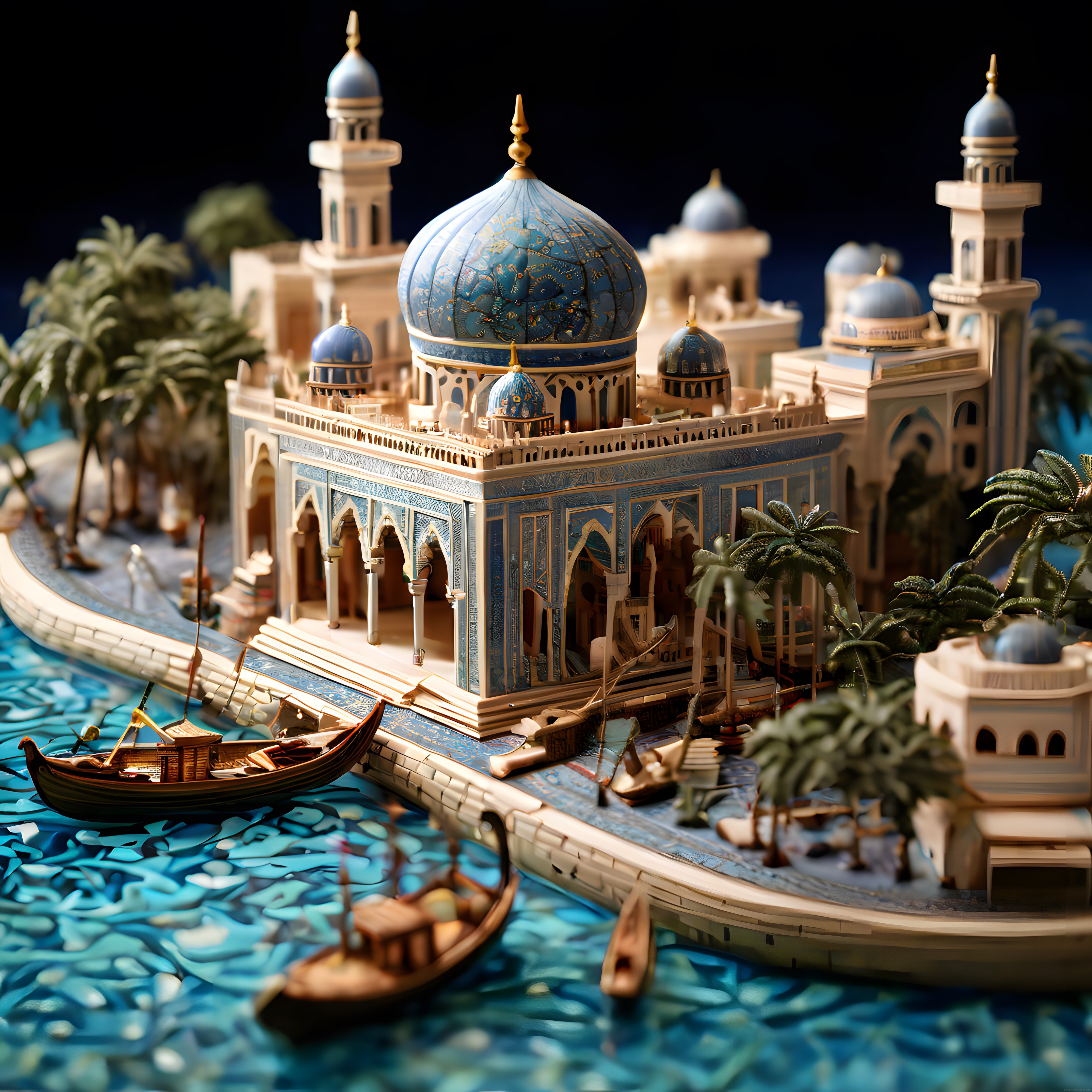 Miniatür Ortadoğu Sarayı Maketi: Mavi Kubbeli Gizemli Su Kasabası