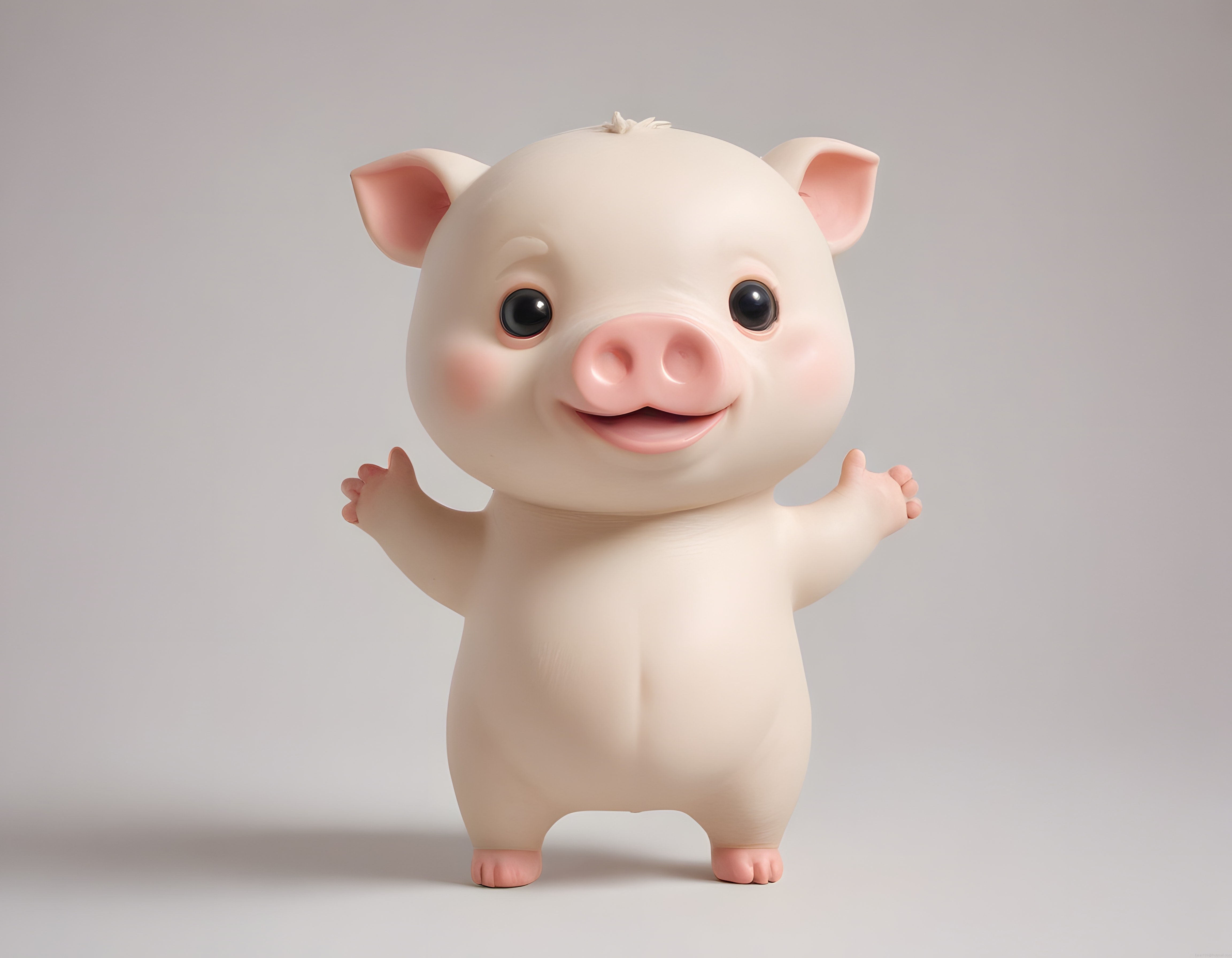 Minik 3D Domuz Karakteri Sevimli Gülümseyen ve Mutlu Bebeksi Tasarım
