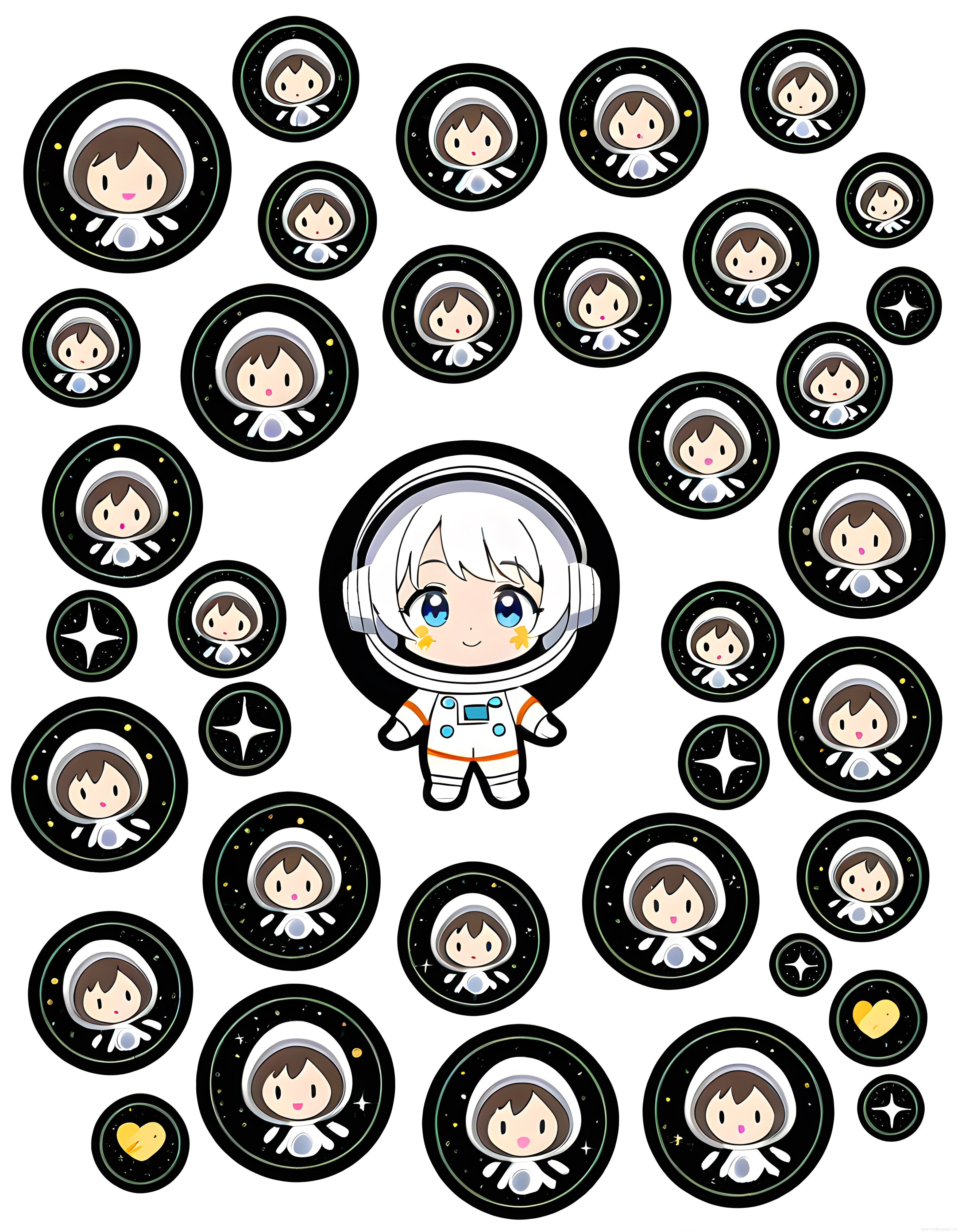 Minik Astronotların Uzay Macerası Sevimli Chibi Karakter Çizim Seti