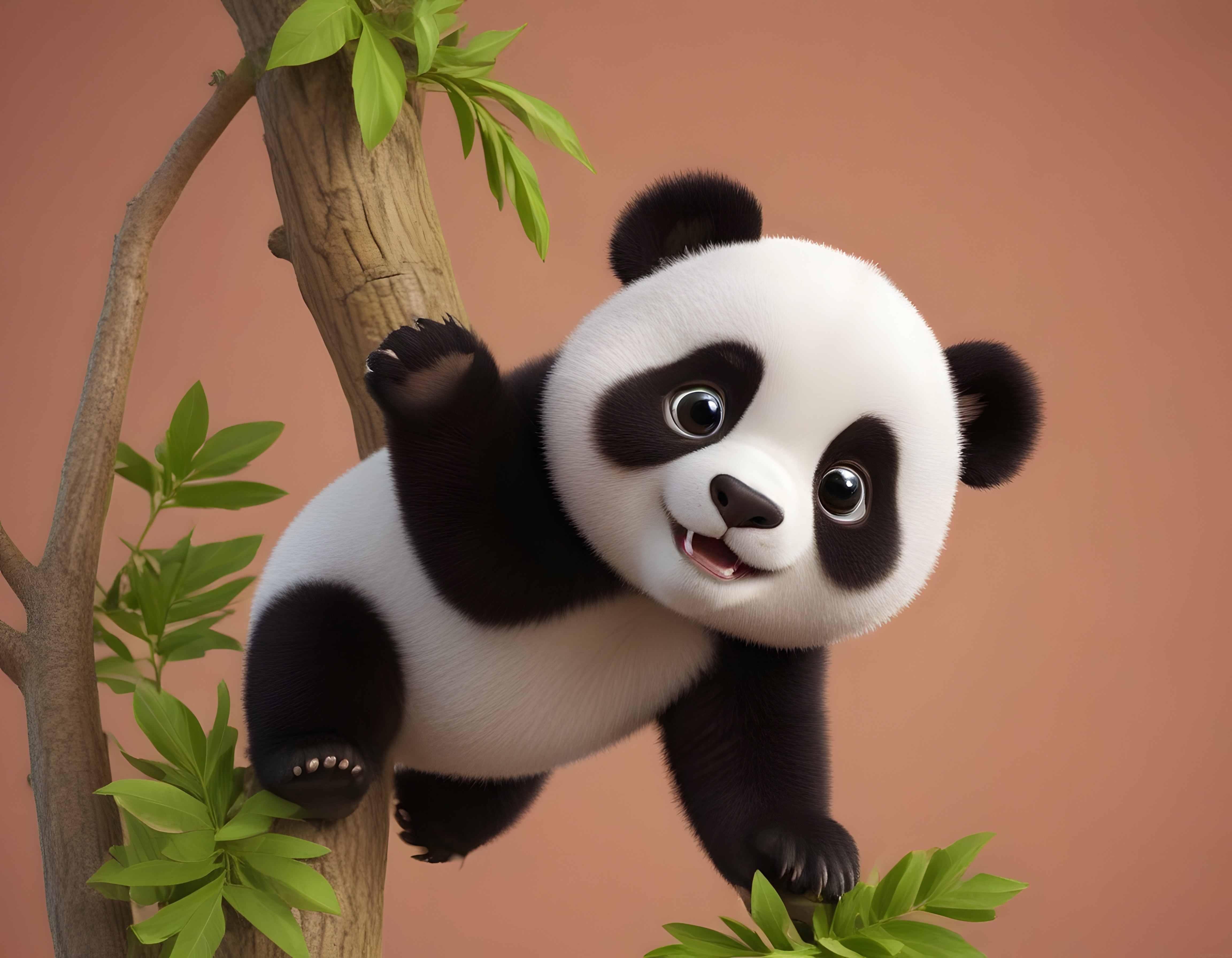 Minik Panda Yavrusunun Ağaçtaki Sevimli Macerası ve Masalsı Atmosferi