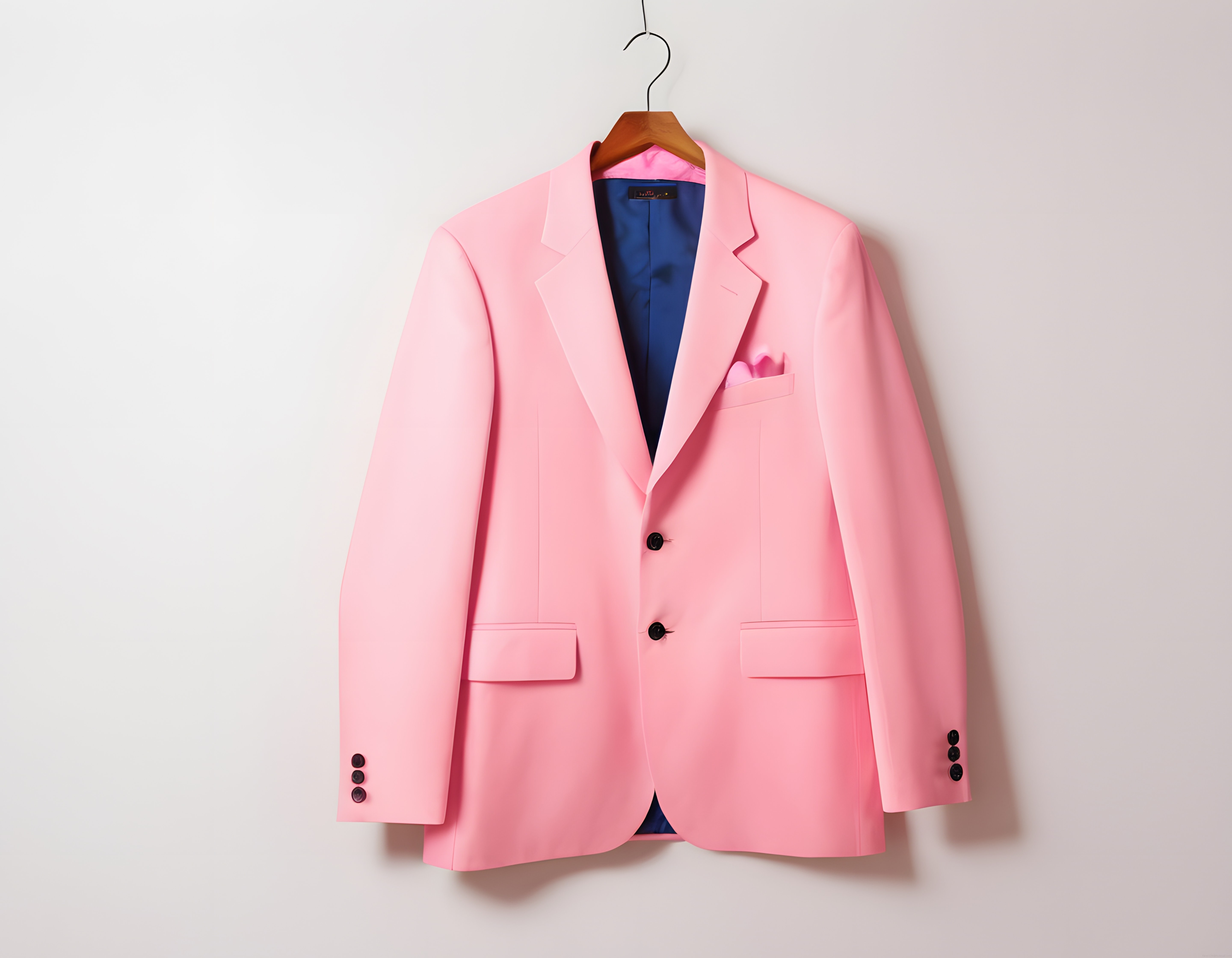 Minimal Arka Planda Askılı Şık Pembe Blazer Ceket ve Astar Detayı