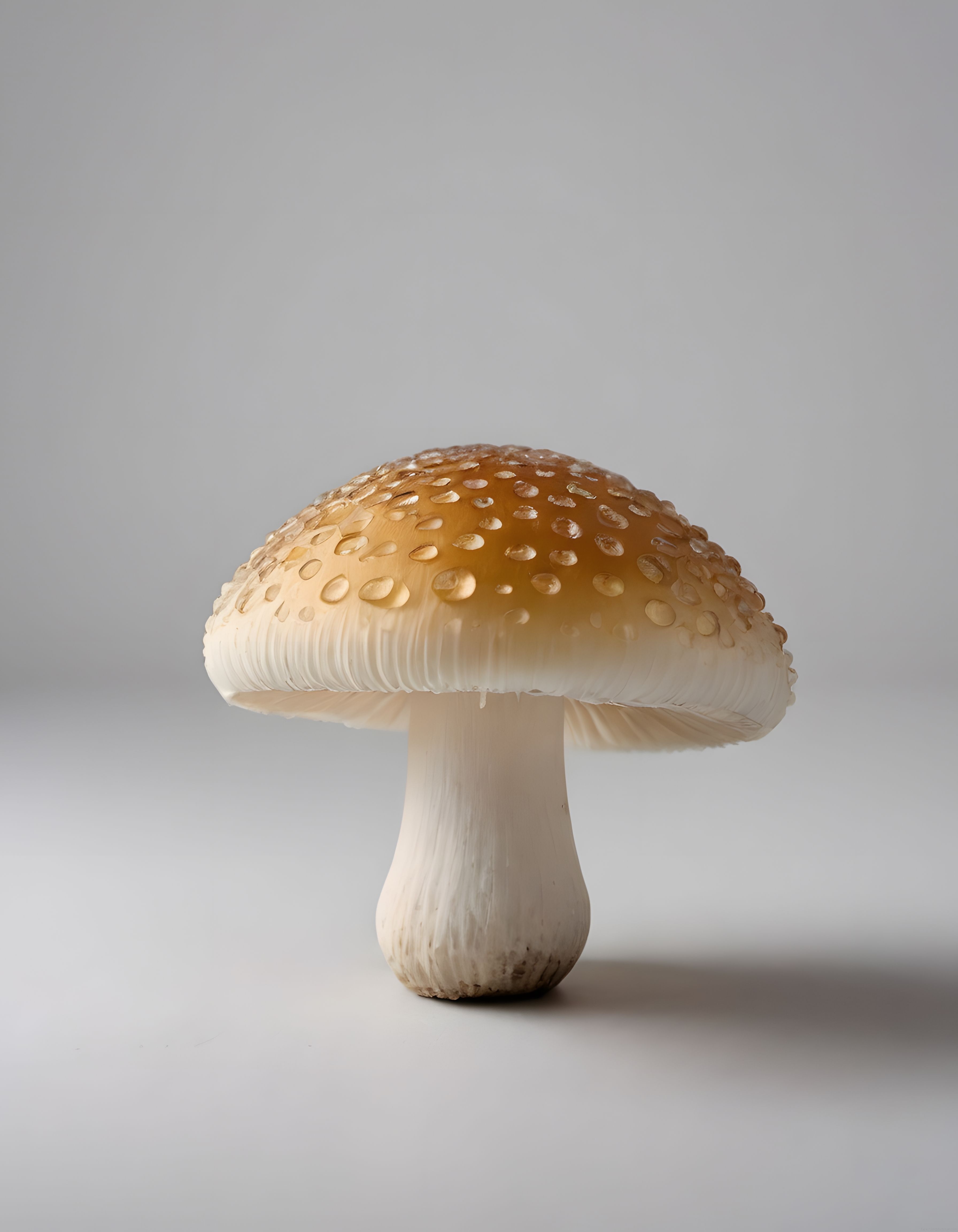 Minimal arka planda damla tanesi kaplı krem rengi mantar fotoğrafı