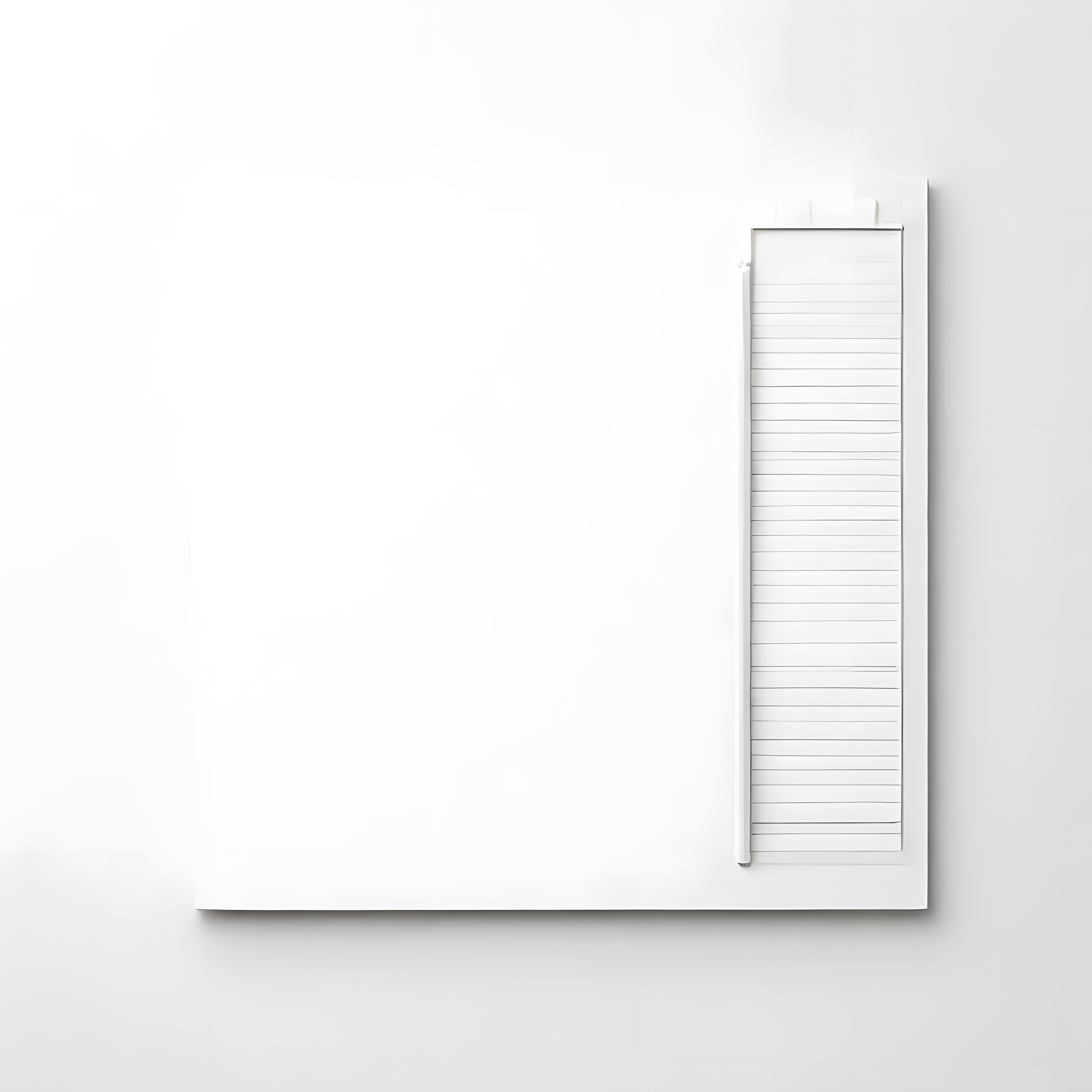 Minimal beyaz arka planda dikey not defteri ve poster mockup görseli