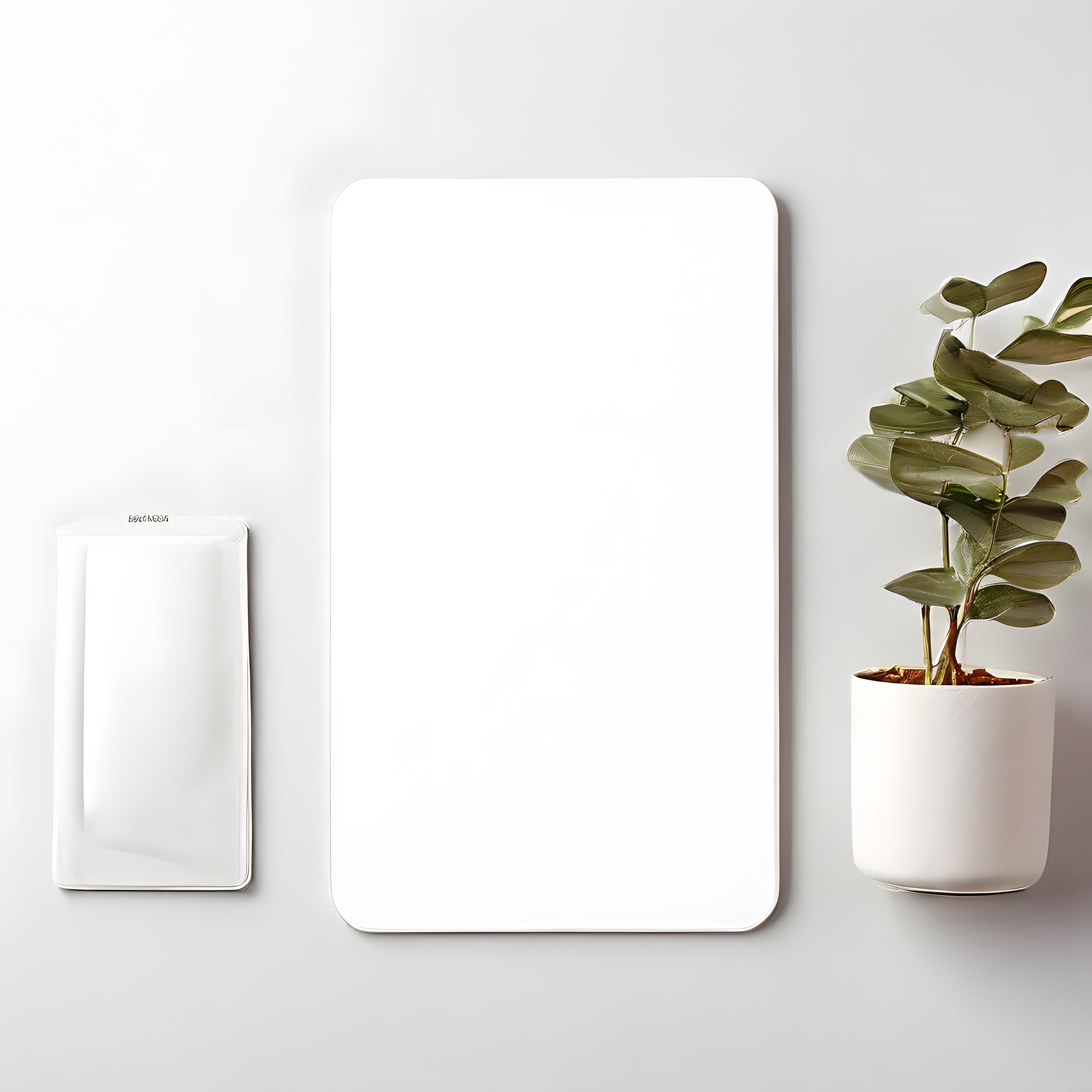Minimal Beyaz Arka Planda Modern Cihaz Mockupı ve Dekoratif Bitki