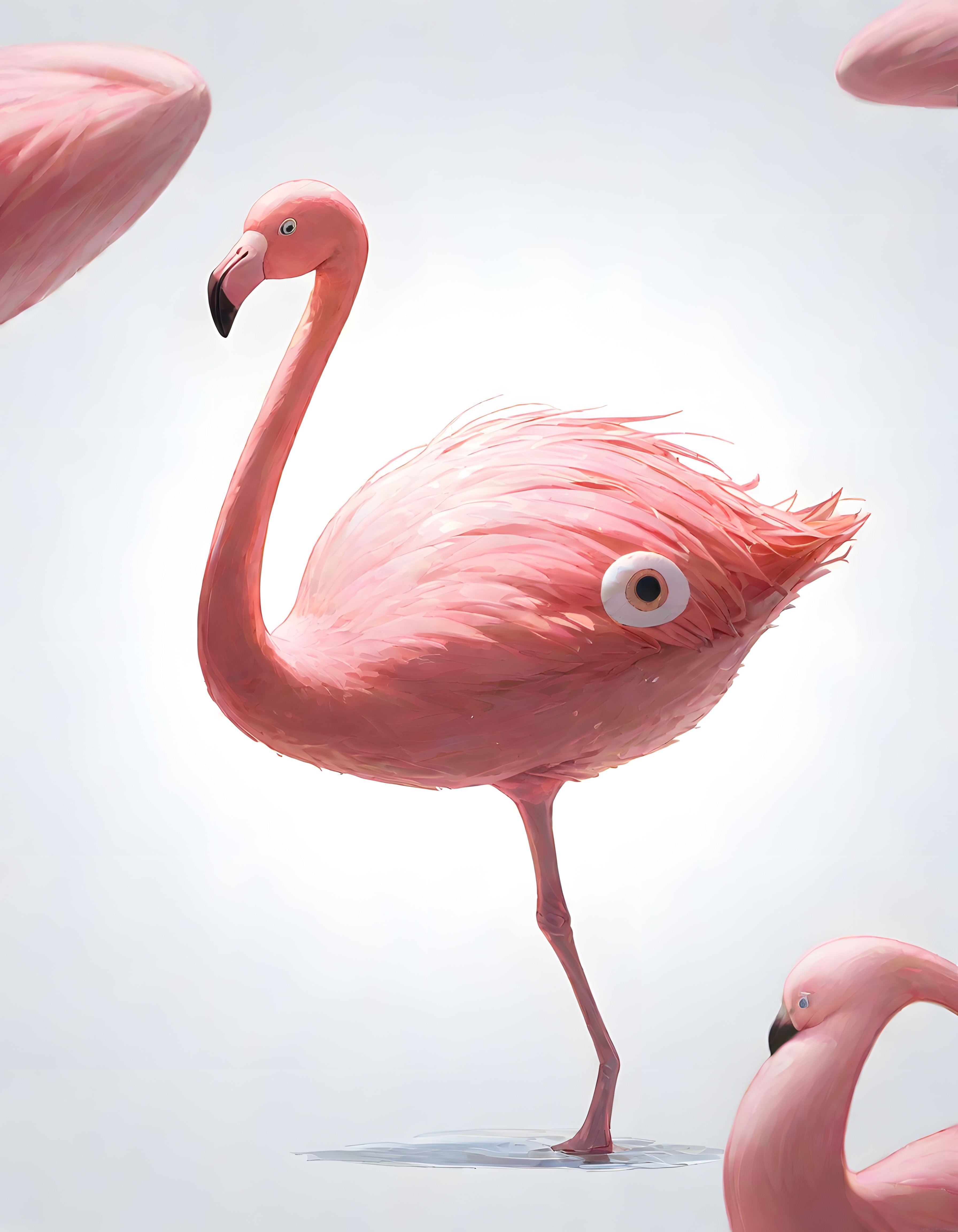 Minimal Beyaz Arka Planda Tek Bacağı Üzerinde Duran Sevimli Pembe Flamingo Minimal Beyaz Arka Planda Tek Bacağı Üzerinde Duran Sevimli Pembe Flamingo