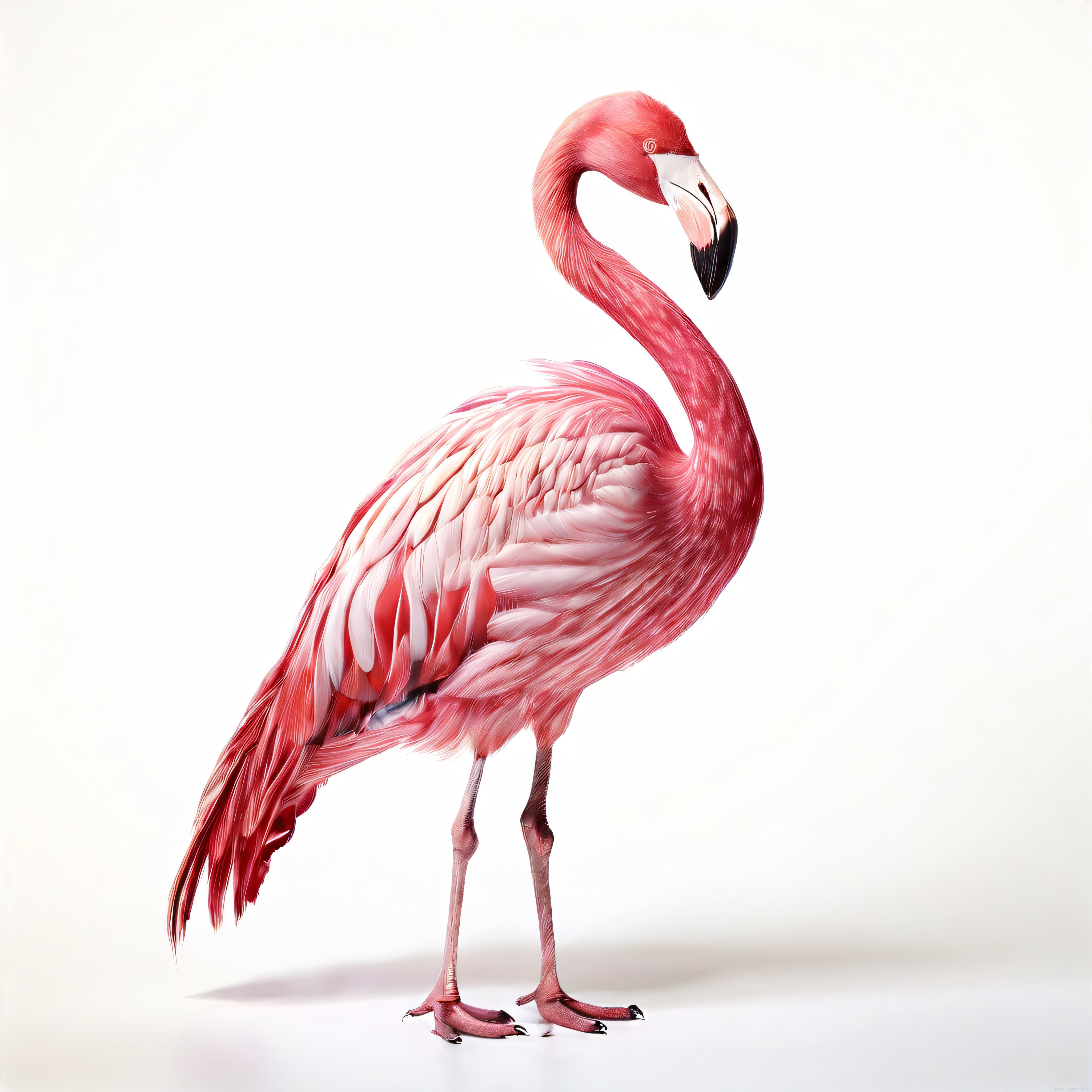 Minimal Beyaz Arka Planda Tek Başına Duran Zarif Pembe Flamingo Portresi