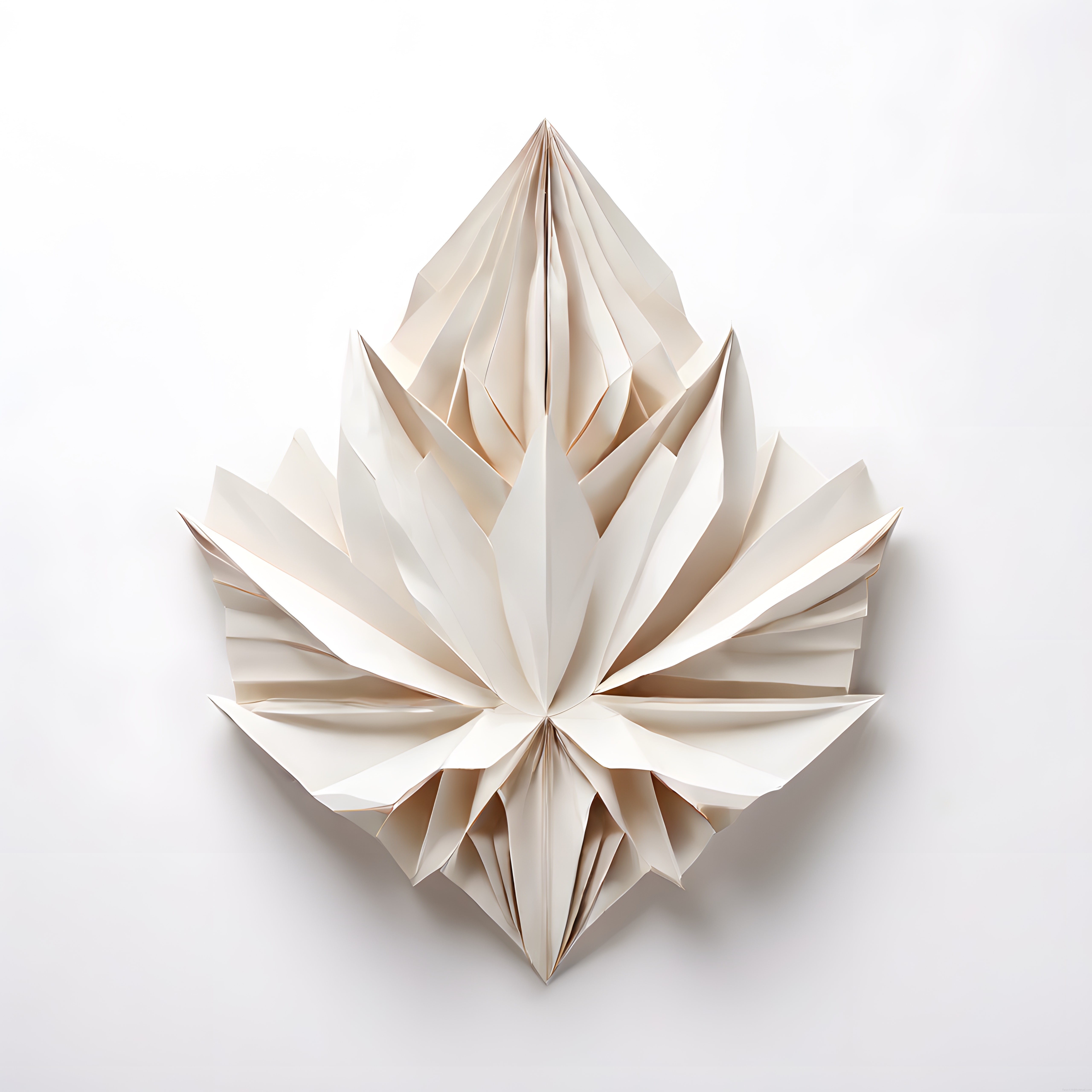 Minimal Beyaz Arka Planda Yaprak Formunda Katlı Kağıt Origami Duvar Dekoru