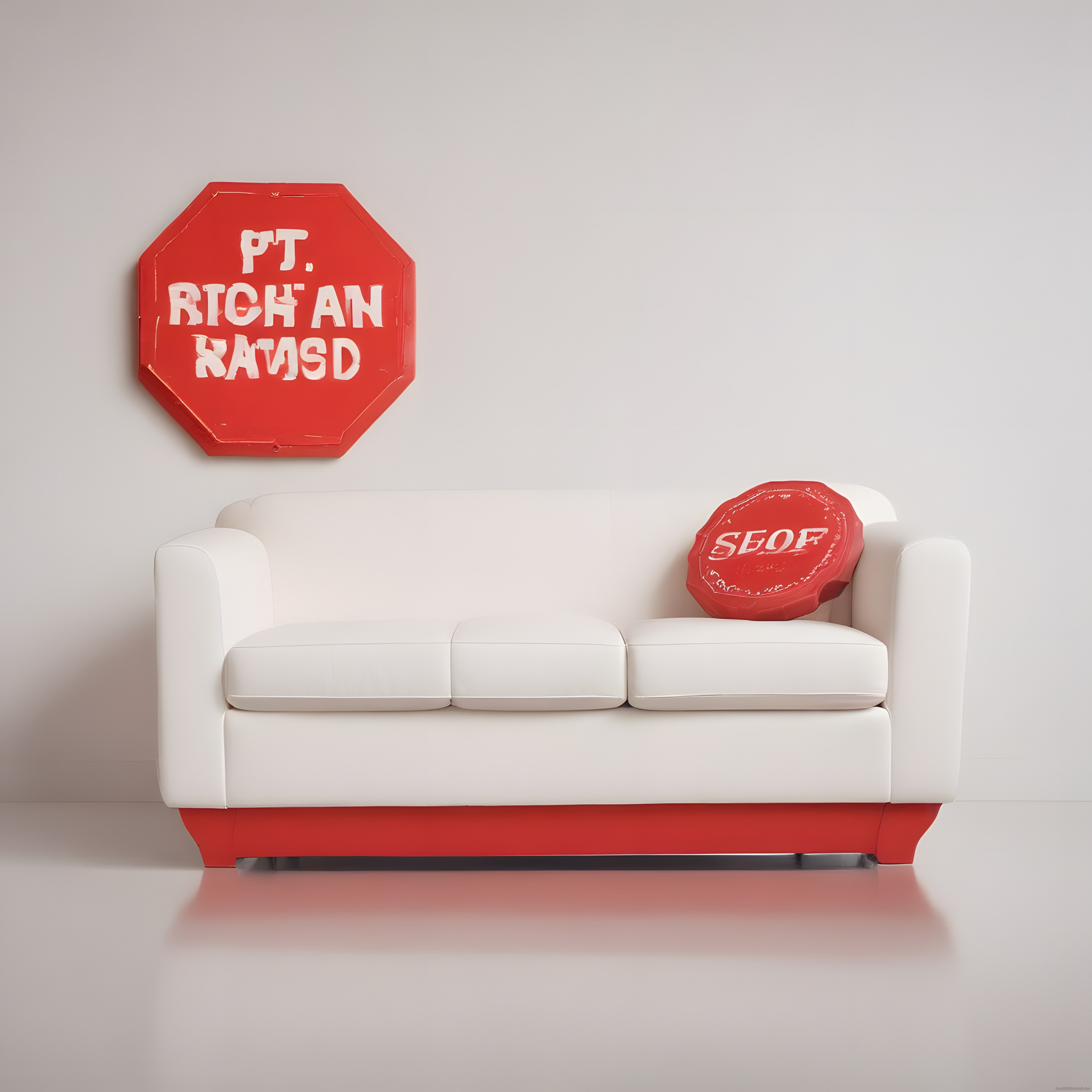 Minimal Beyaz Koltuk ve Kırmızı Panolarla Modern Salon Dekorasyonu