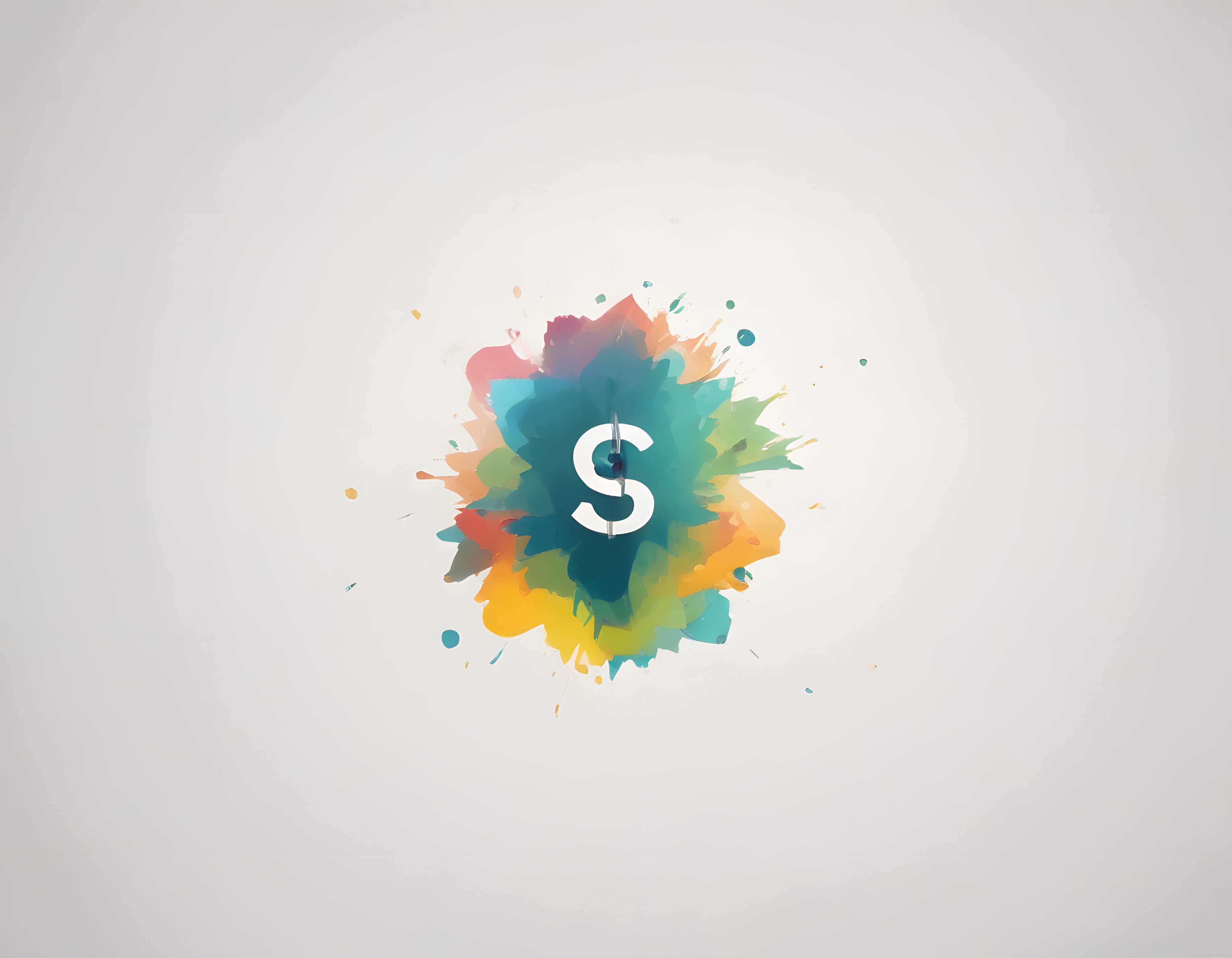 Minimal Beyaz S Harfi ve Renkli Suluboya Sıçratmalarıyla Sanatsal Logo