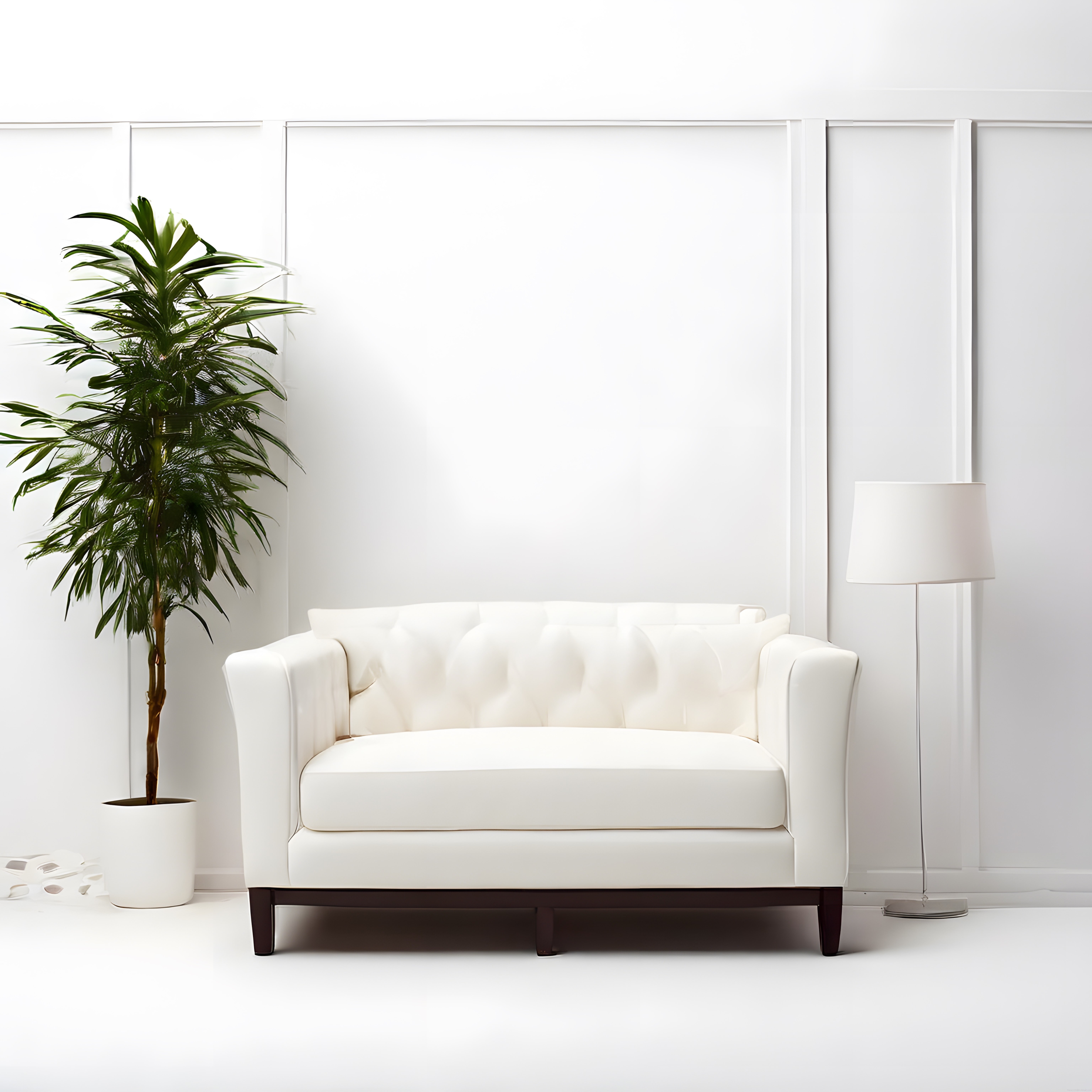 Minimal Beyaz Salon: Chester Kanepe ve Bitki ile Modern Dekorasyon