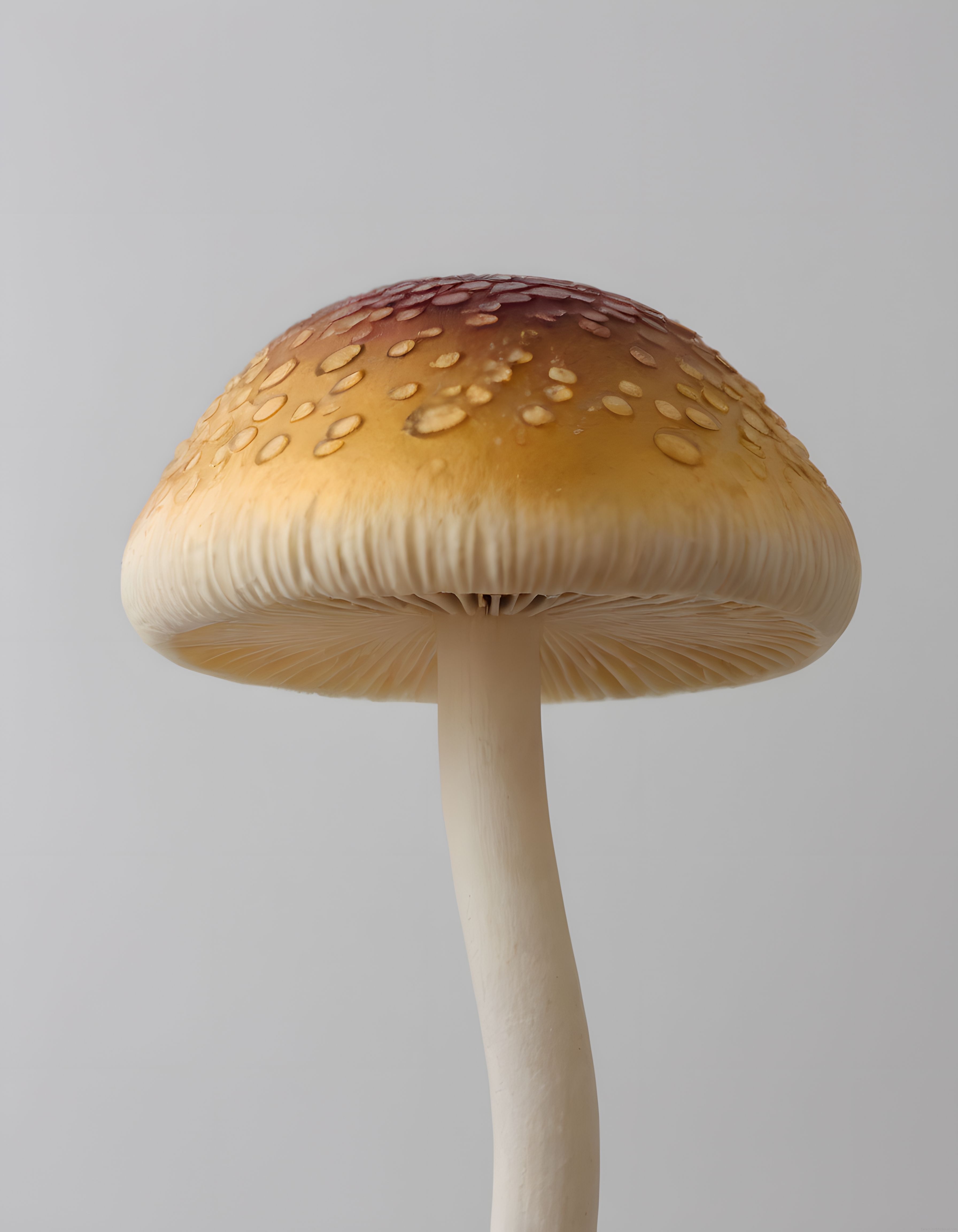 Minimal Gri Arka Planda Egzotik Mantarın Detaylı Makro Fotoğraf Çekimi