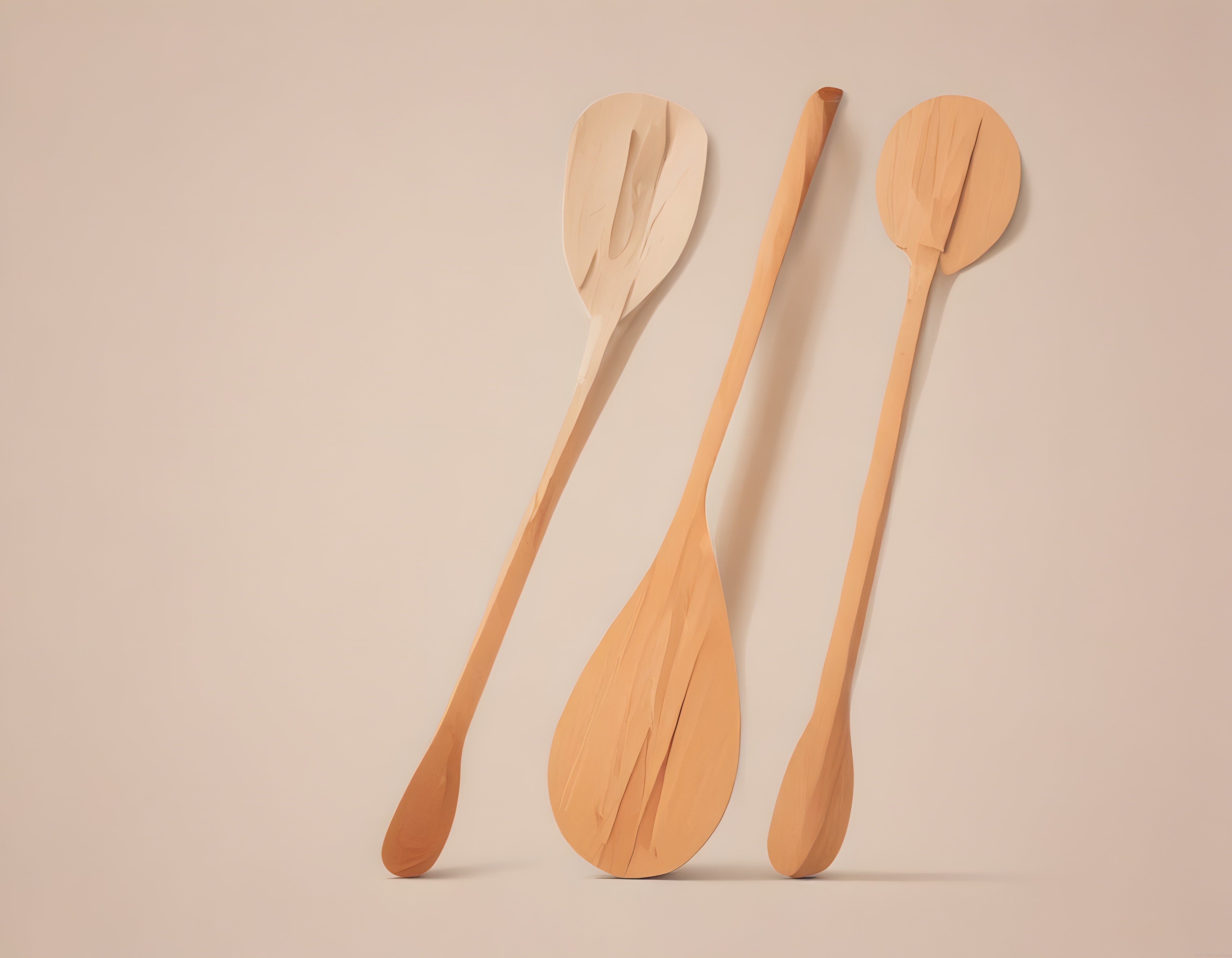 Minimal kompozisyonda doğal ahşap mutfak kaşıkları ve spatula