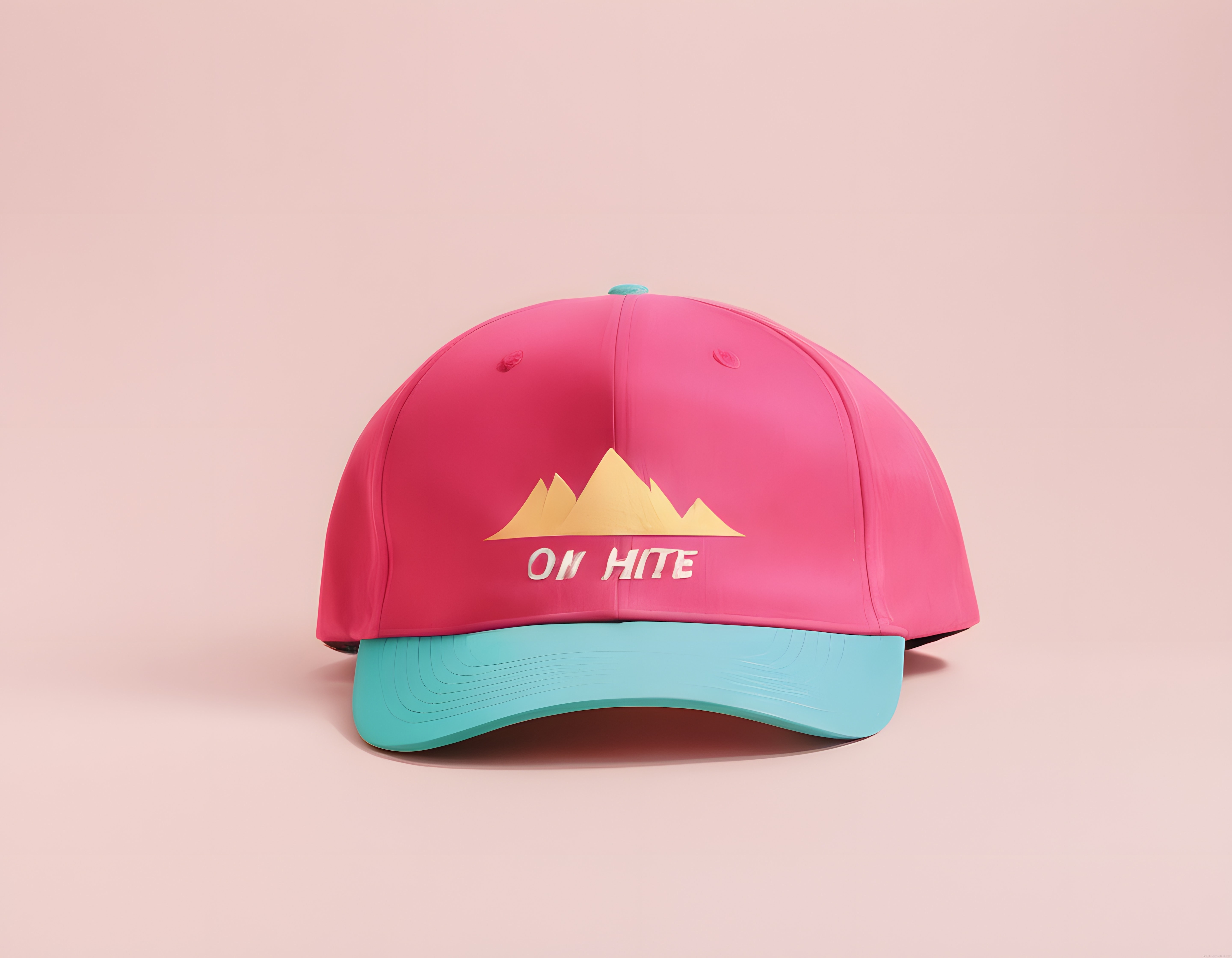 Minimal Pembe Turkuaz Beyzbol Şapkası Altın Dağ Deseni ve On Hite Baskısı