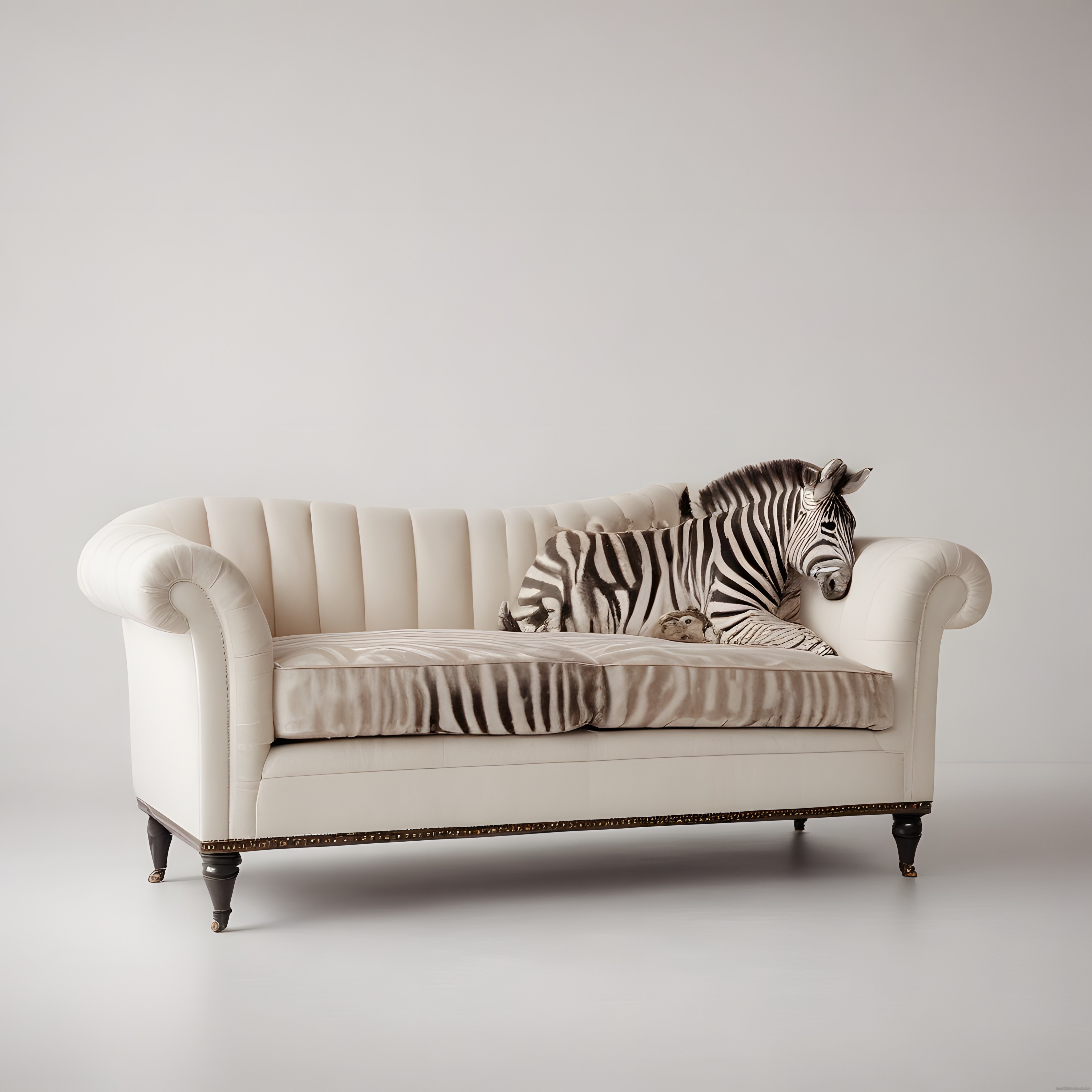 Minimal Stüdyoda Chesterfield Koltukta Uzanan Zebra ile Sürreal Sanat