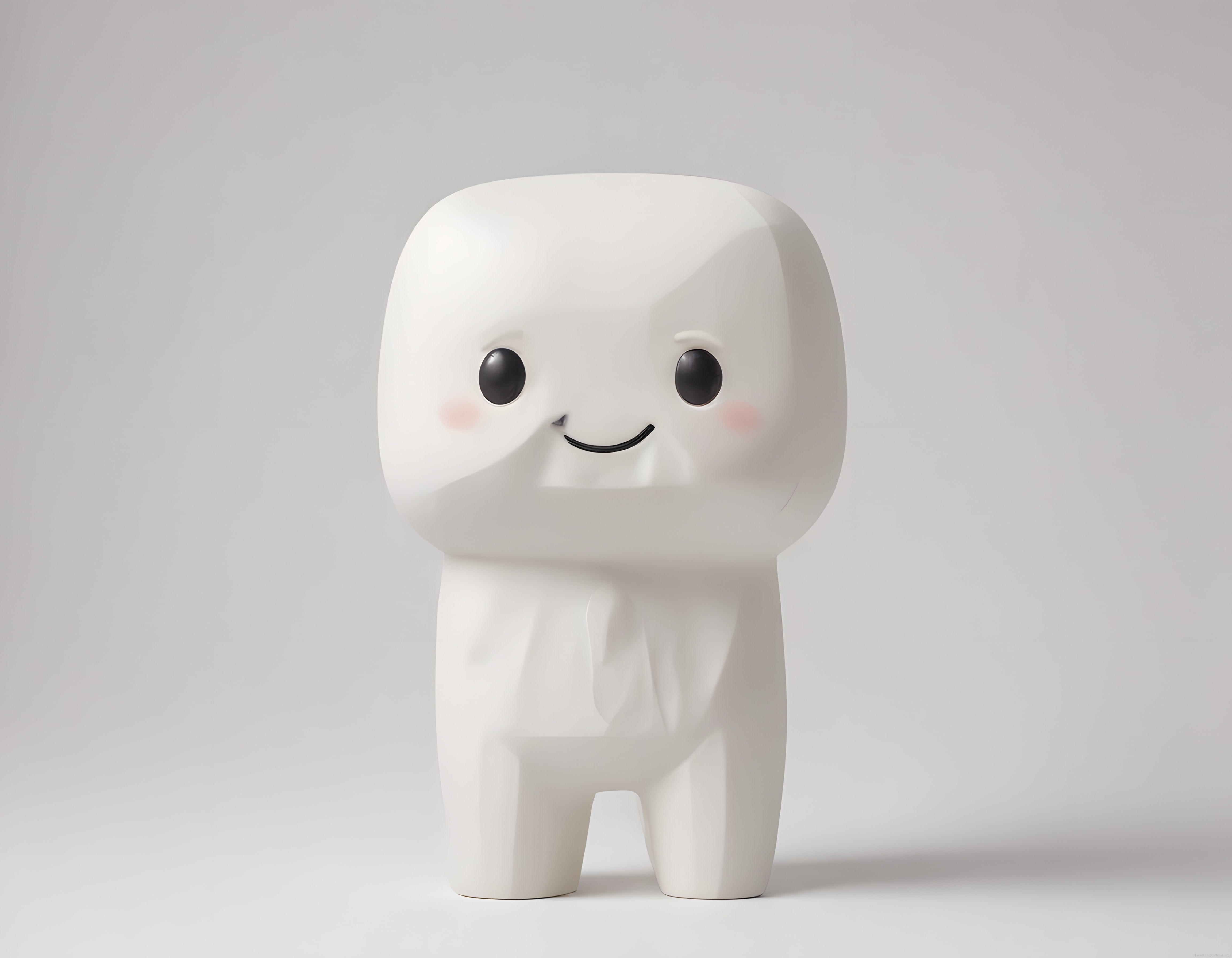 Minimal Tasarım Sevimli Beyaz Karakter Figürü ve Gülümseyen 3D Model