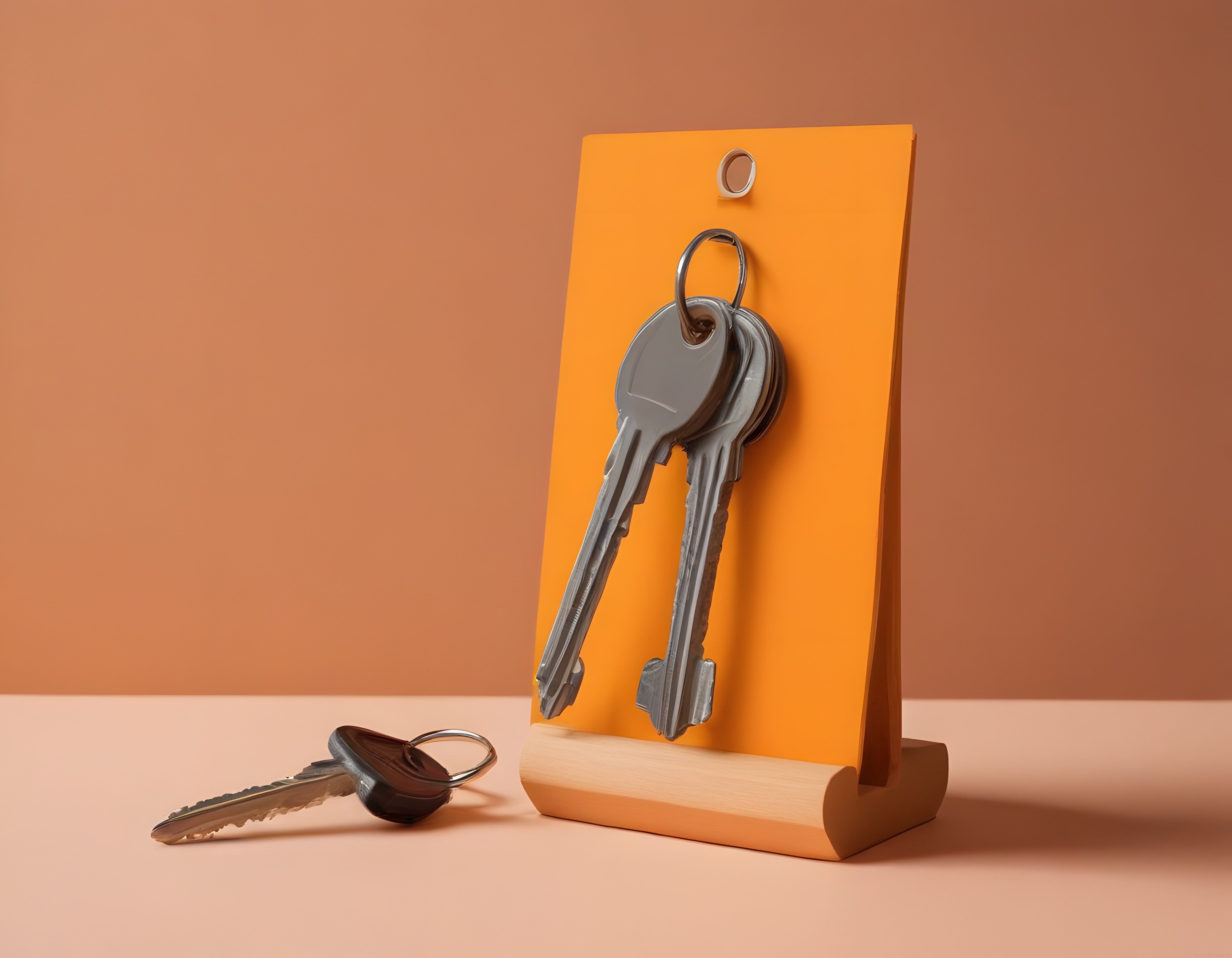 minimalist ahşap anahtar standı ve metal anahtarlarla modern ev düzeni