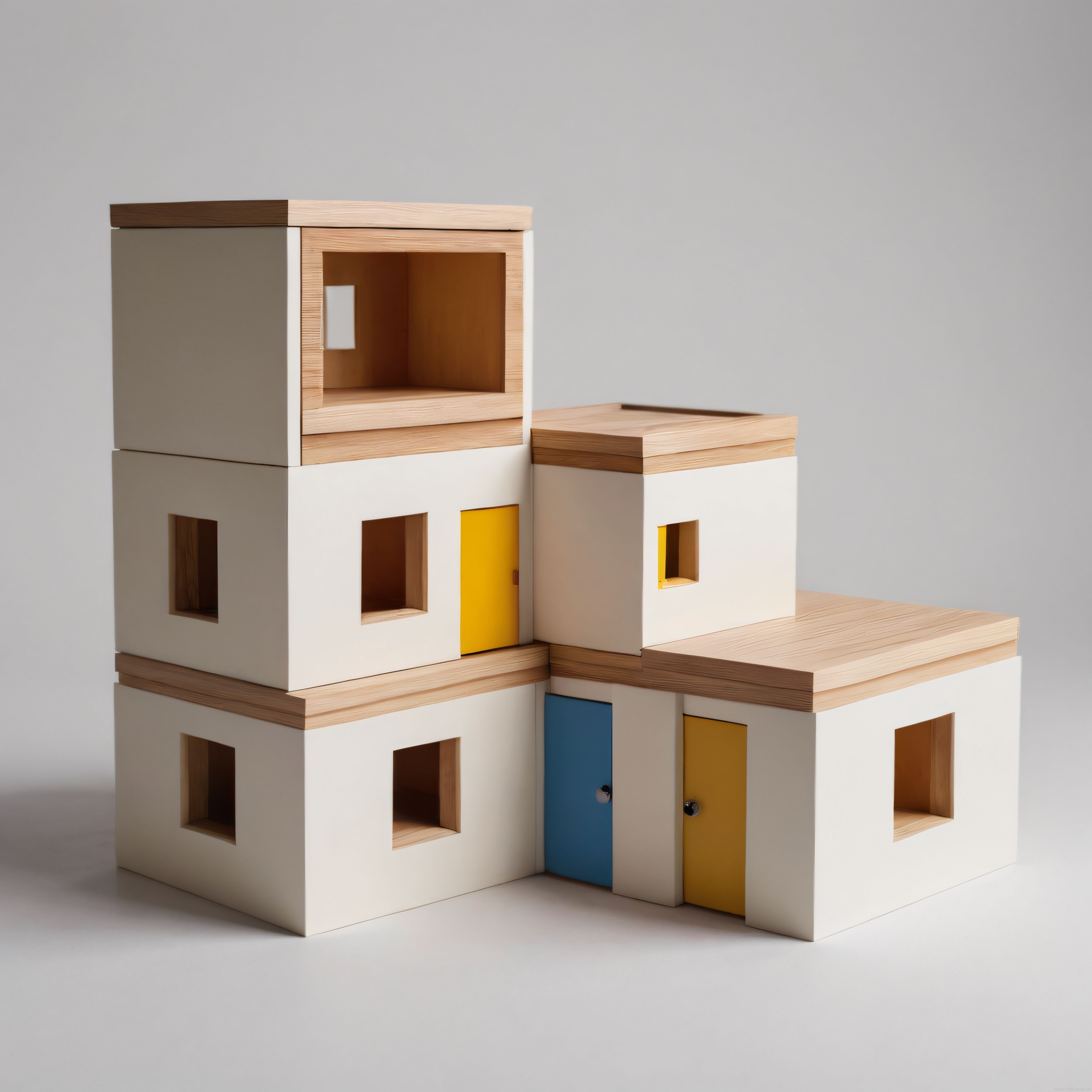 Minimalist ahşap oyuncak ev ve renkli modern çocuk odası dekoru