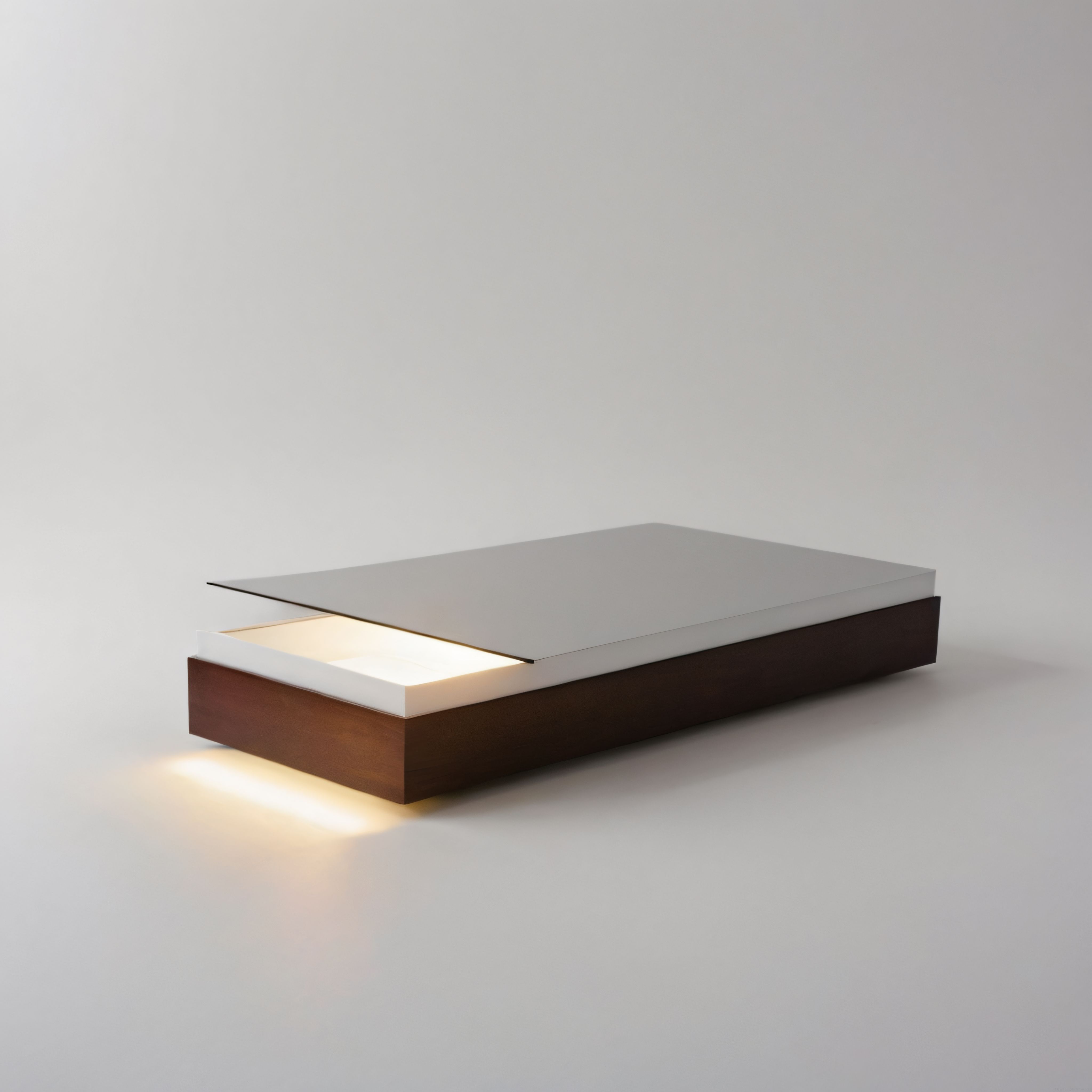 Minimalist ahşap tabanlı ışıklı modern orta sehpa ve dekoratif mobilya tasarımı