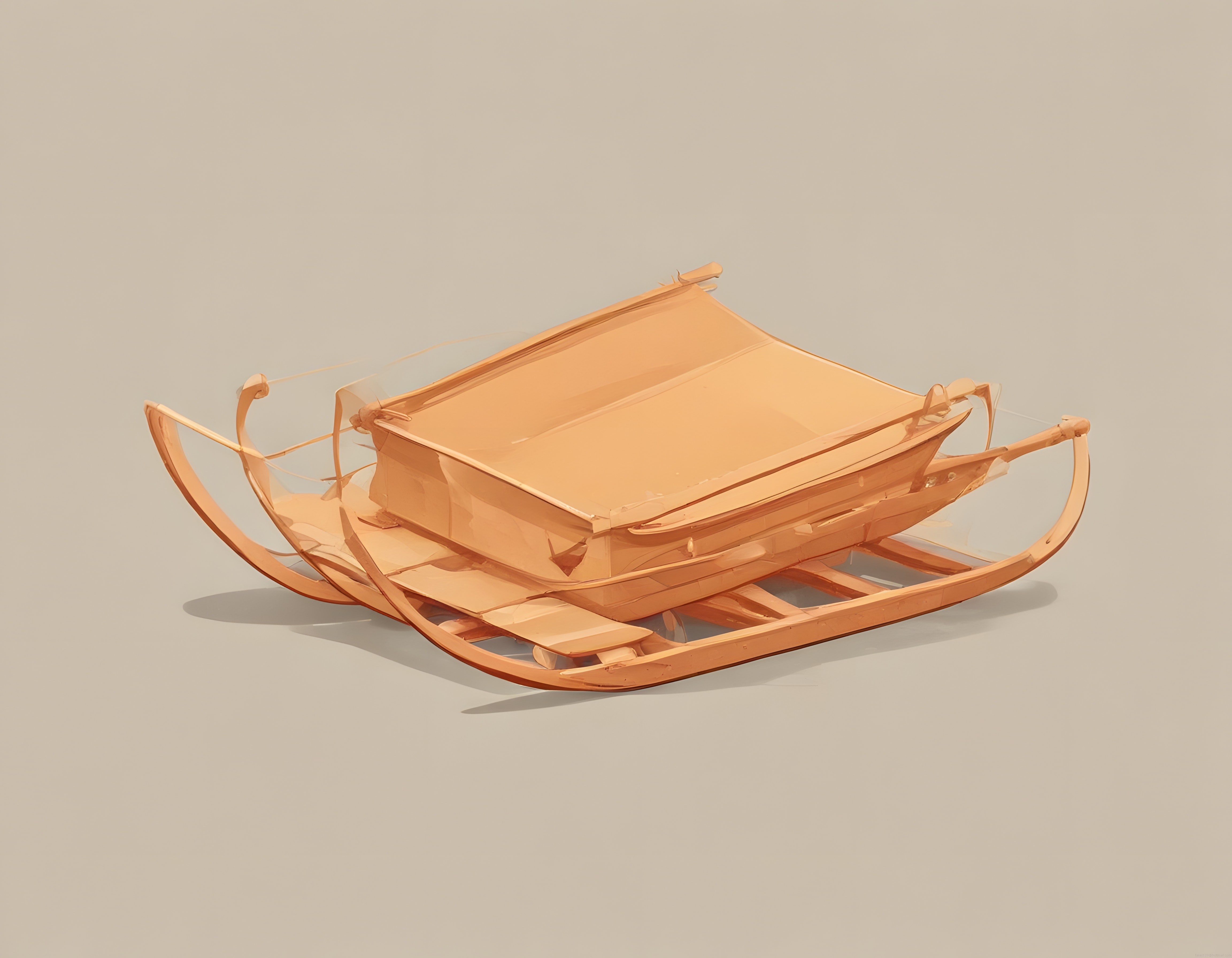 Minimalist Arka Planda Futuristik Bronz Kızak 3D Render Tasarımı