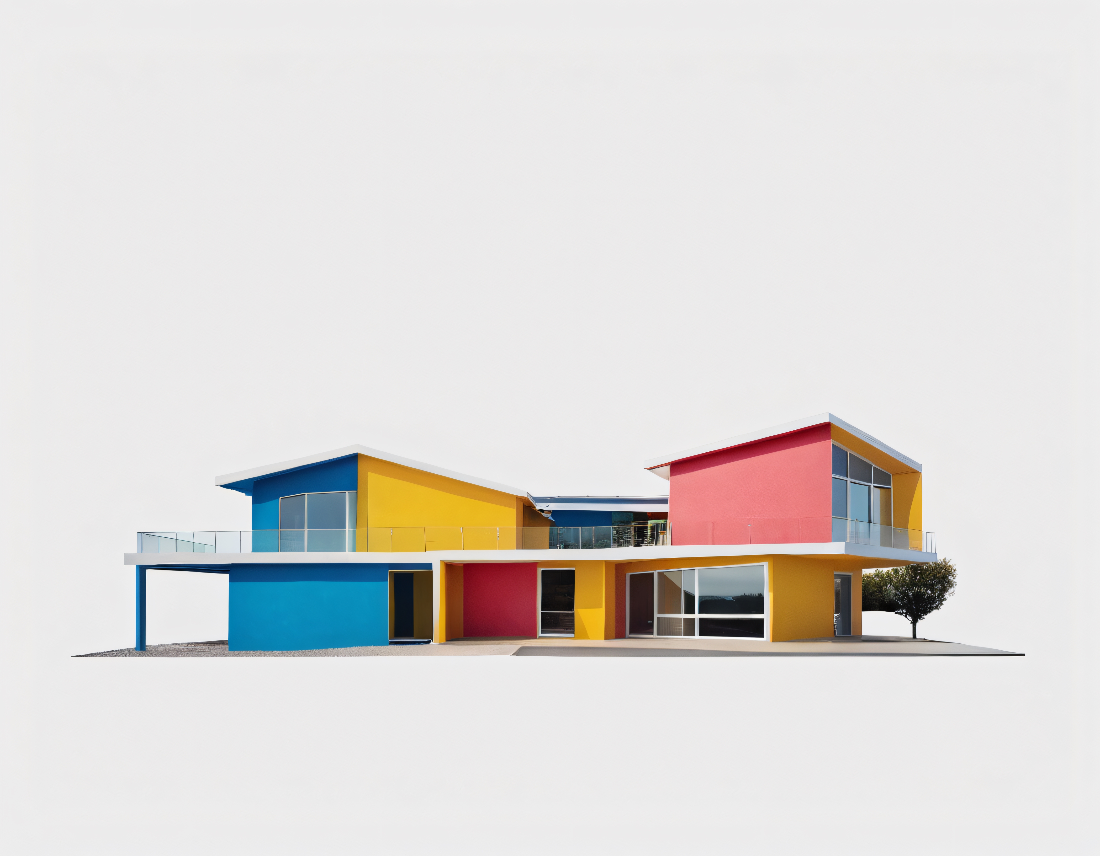 Minimalist arka planda geometrik çağdaş mimari villa ve renkli dış cephe