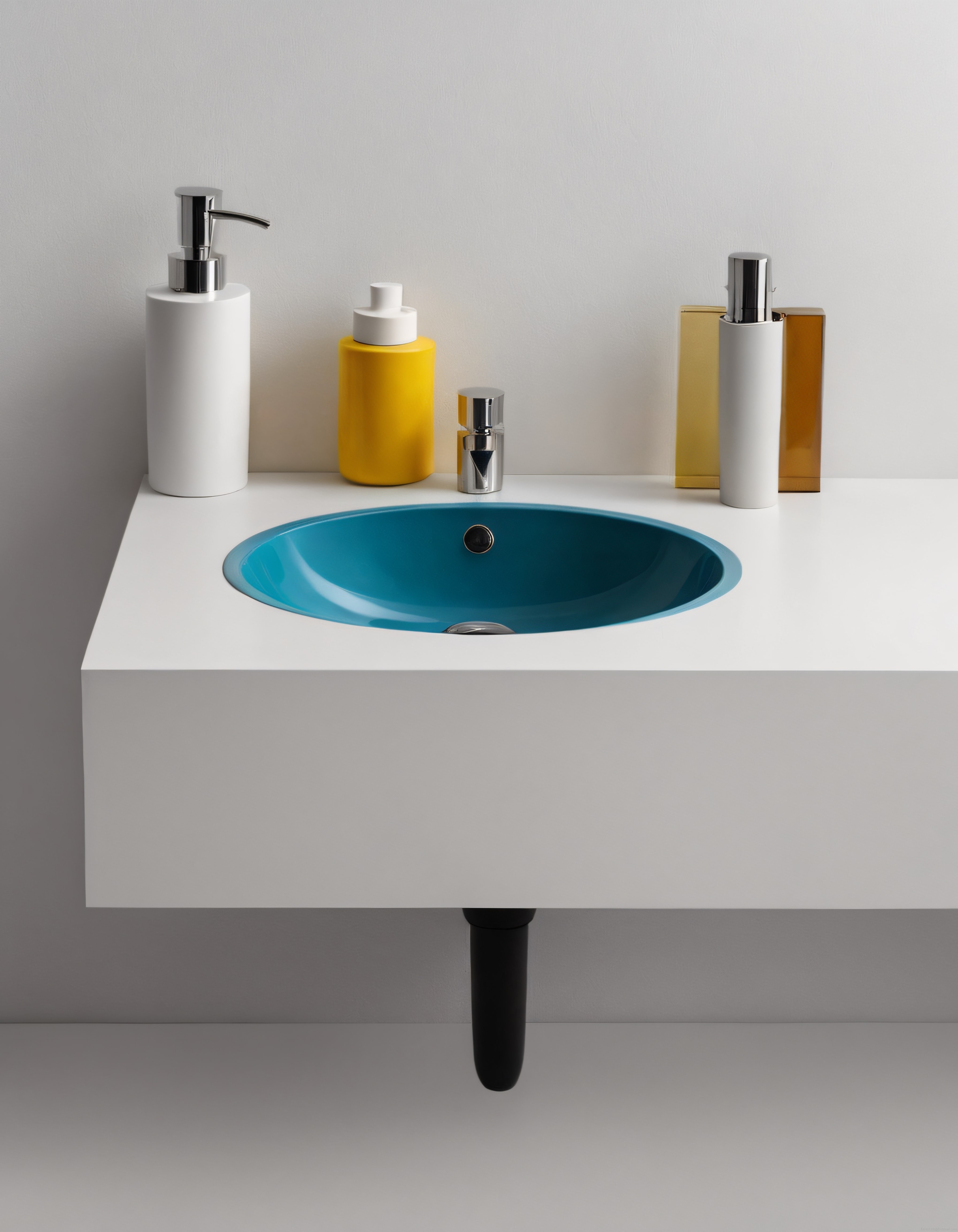 Minimalist Banyo Tasarımında Turkuaz Lavabo ve Modern Aksesuarlar