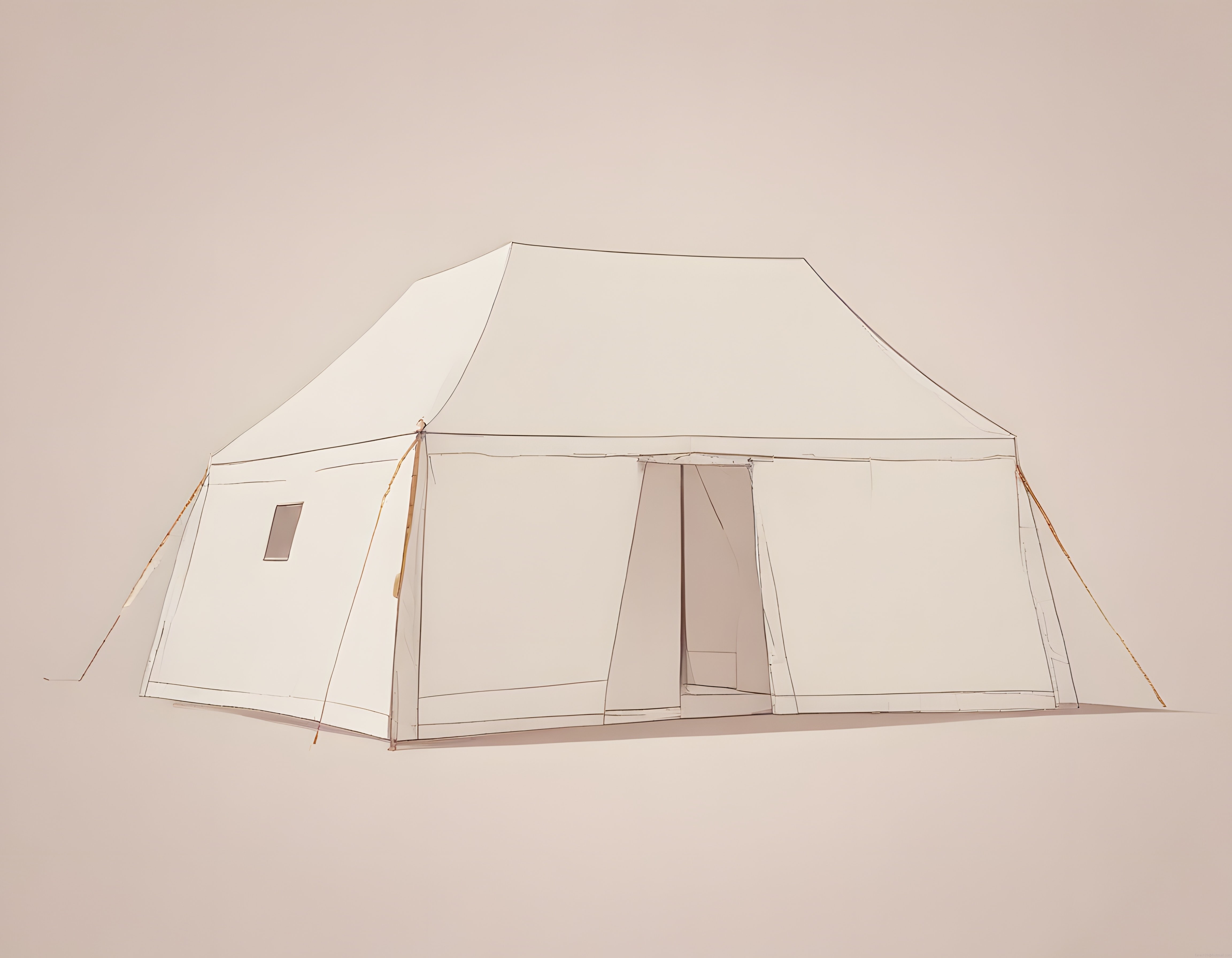 Minimalist Bej Arka Planda Büyük Beyaz Kamp Çadırı ve Glamping Ekipmanı