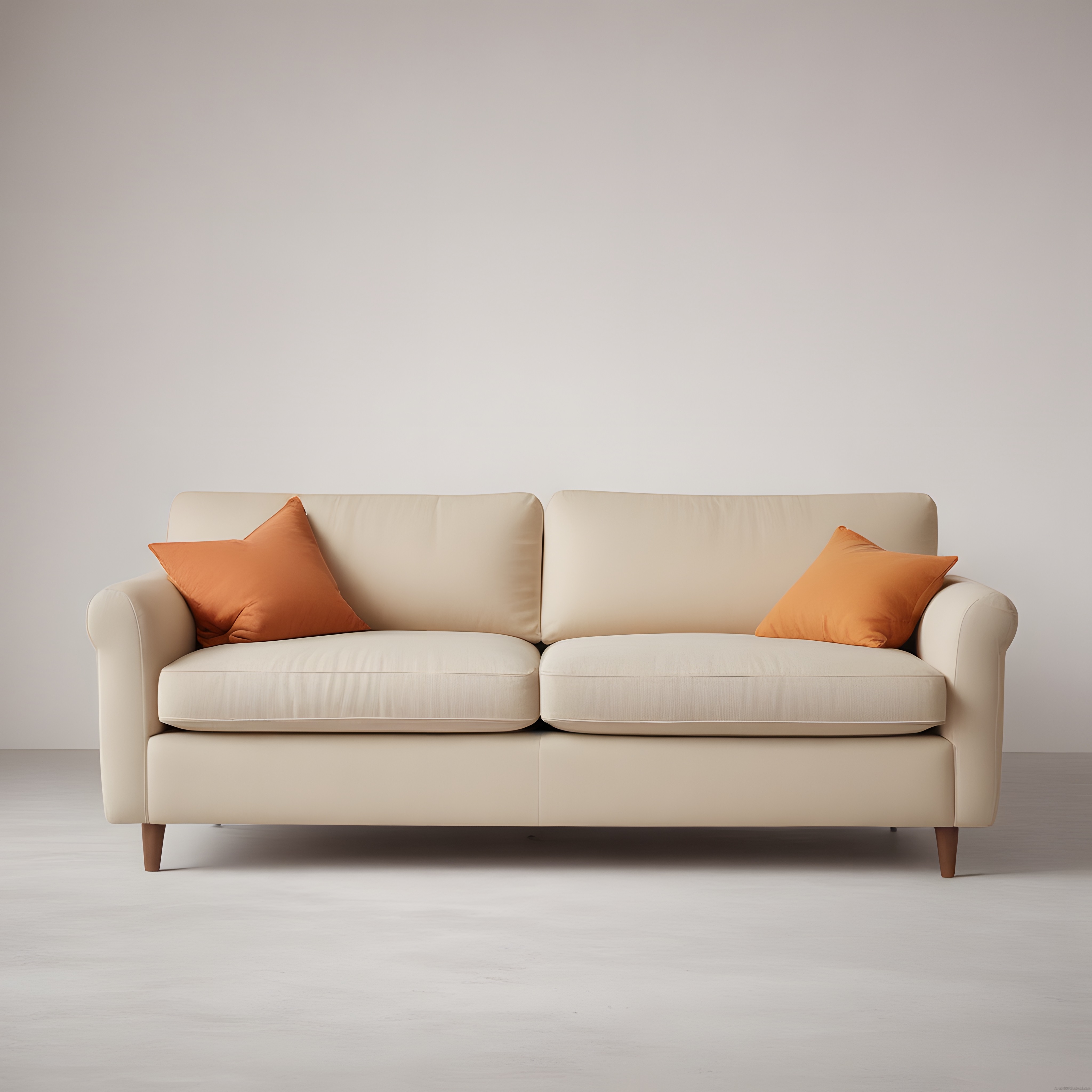 Minimalist Bej Koltuk ve Turuncu Yastıklar: Modern Salon Dekorasyonu