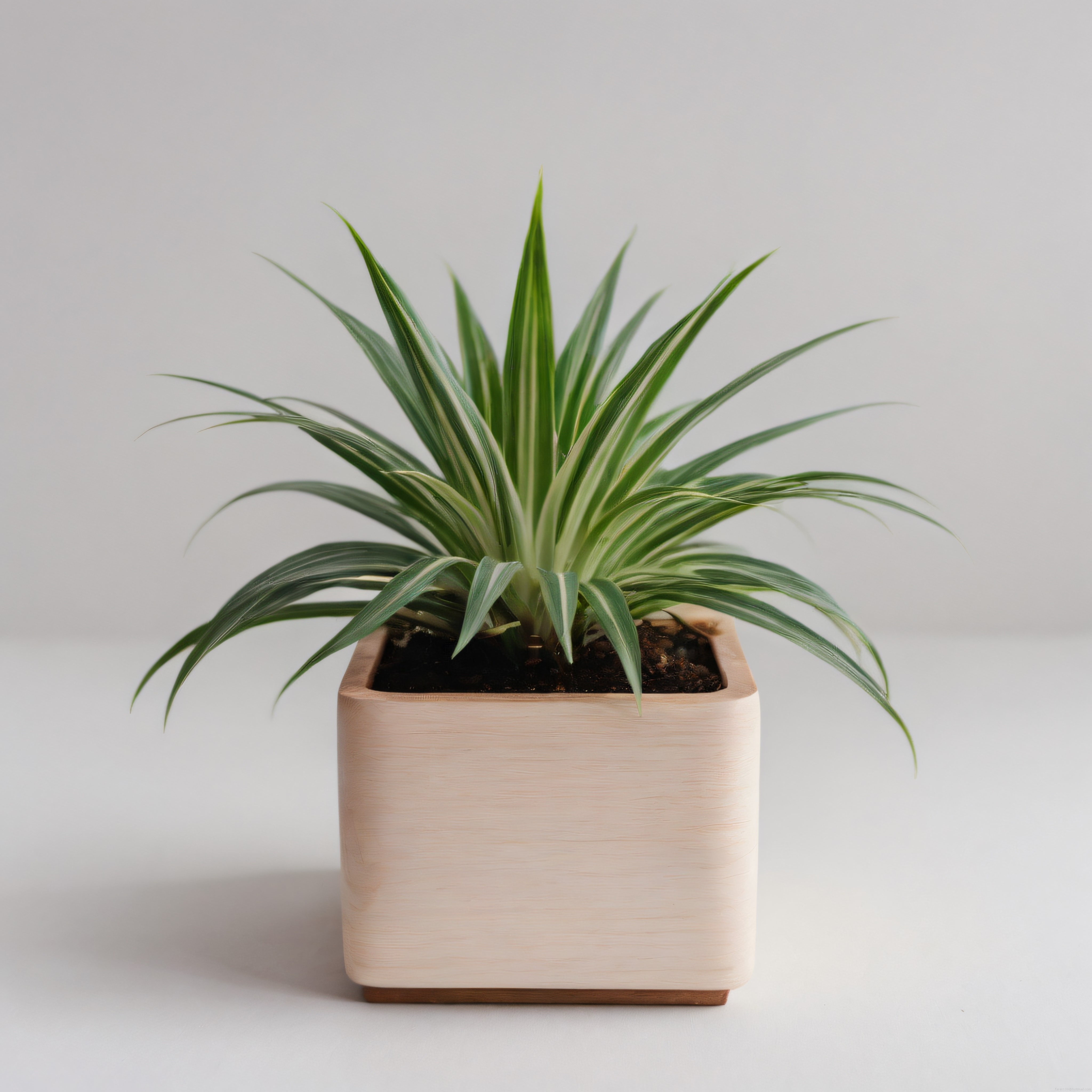 Minimalist Bej Saksı İçinde Çizgili Yapraklı Ev Bitkisi Görünümü