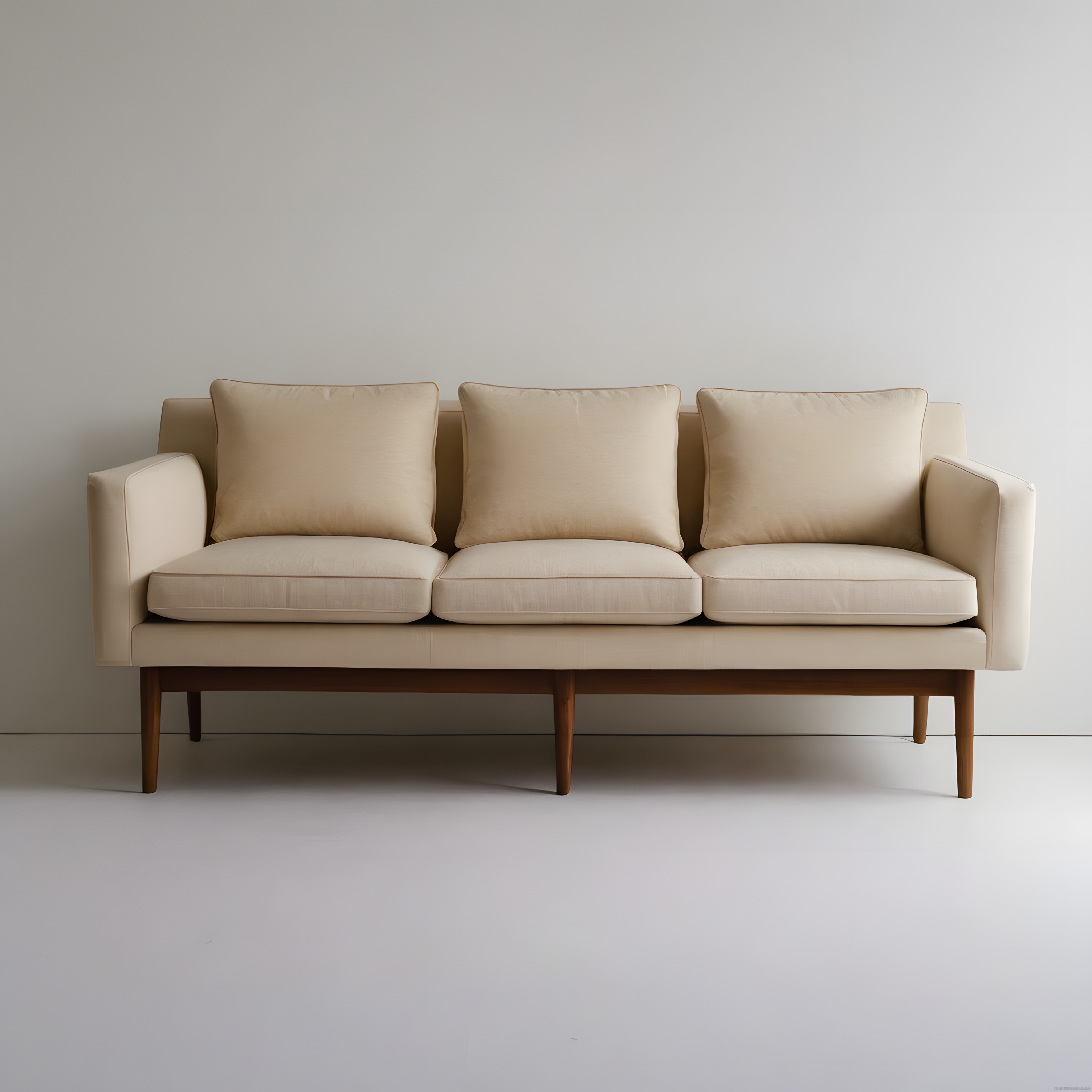 Minimalist Bej Üçlü Kanepe ile Ahşap Ayaklı Modern ve Şık Salon Dekorasyonu
