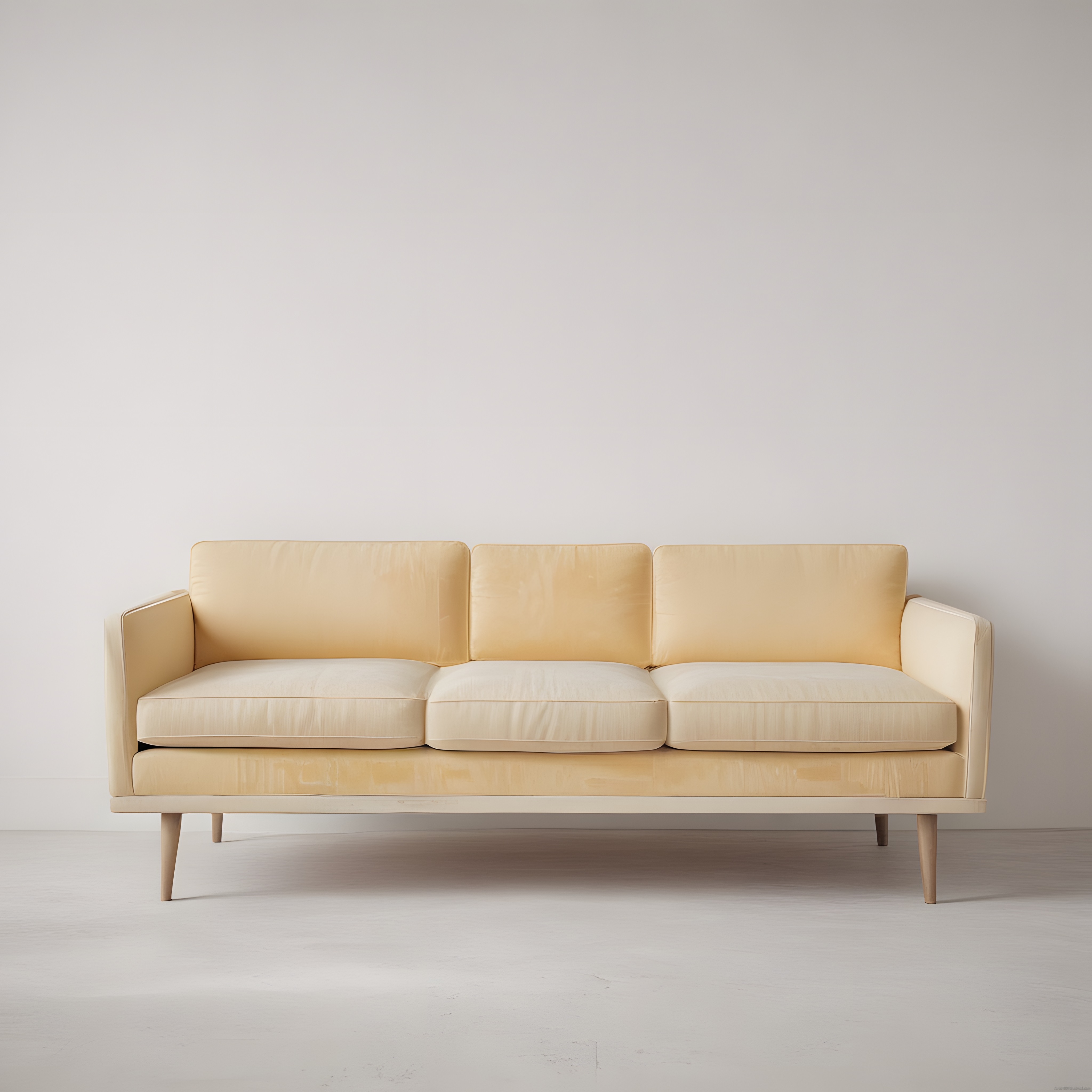 Minimalist Bej Üçlü Kanepe ve Beyaz Duvarlı Sade İç Mekan Tasarımı