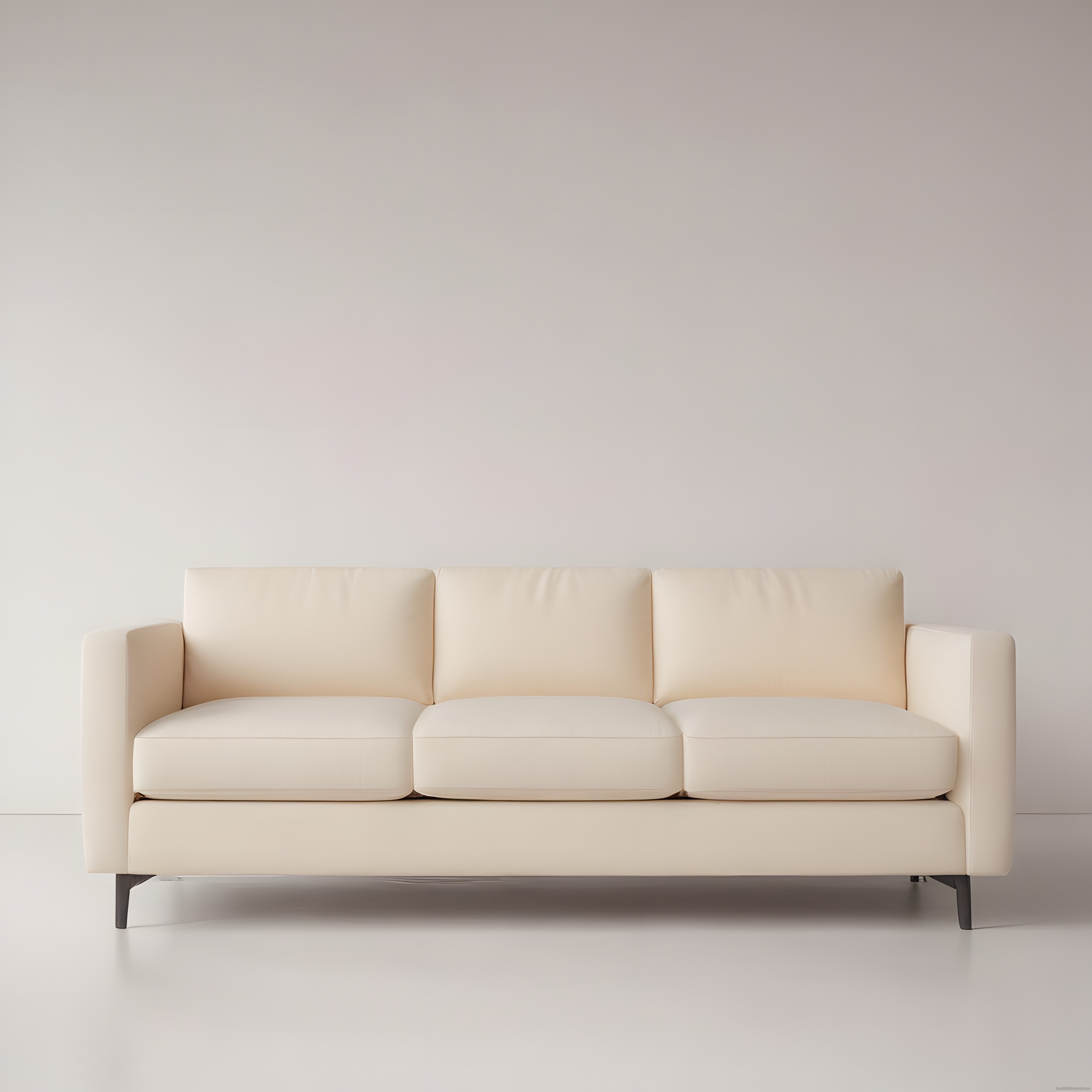 Minimalist Bej Üçlü Kanepe ve Boş Duvar Önünde Modern Oturma Odası Tasarımı