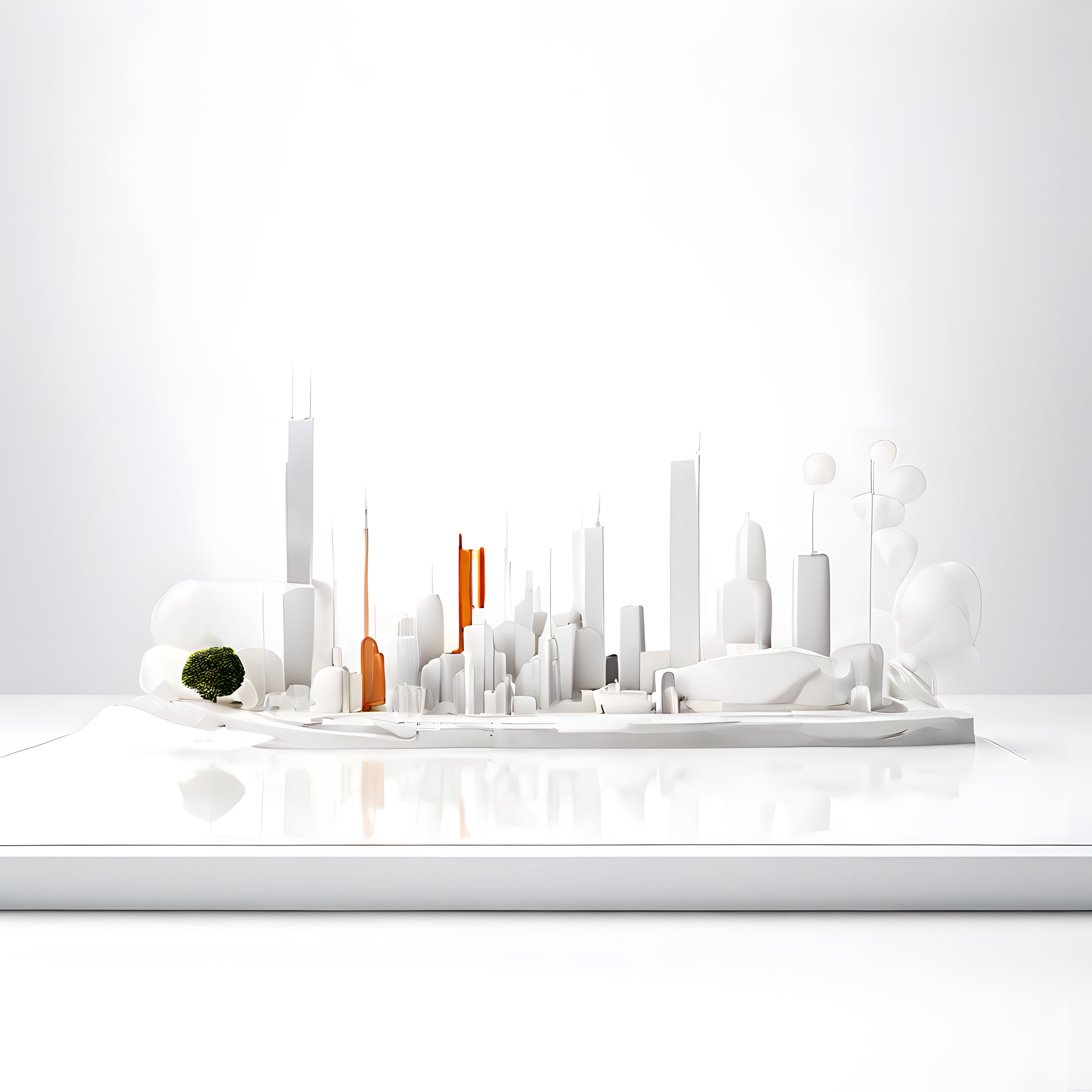 Minimalist beyaz 3D mimari şehir modeli ve modern konsept tasarımı