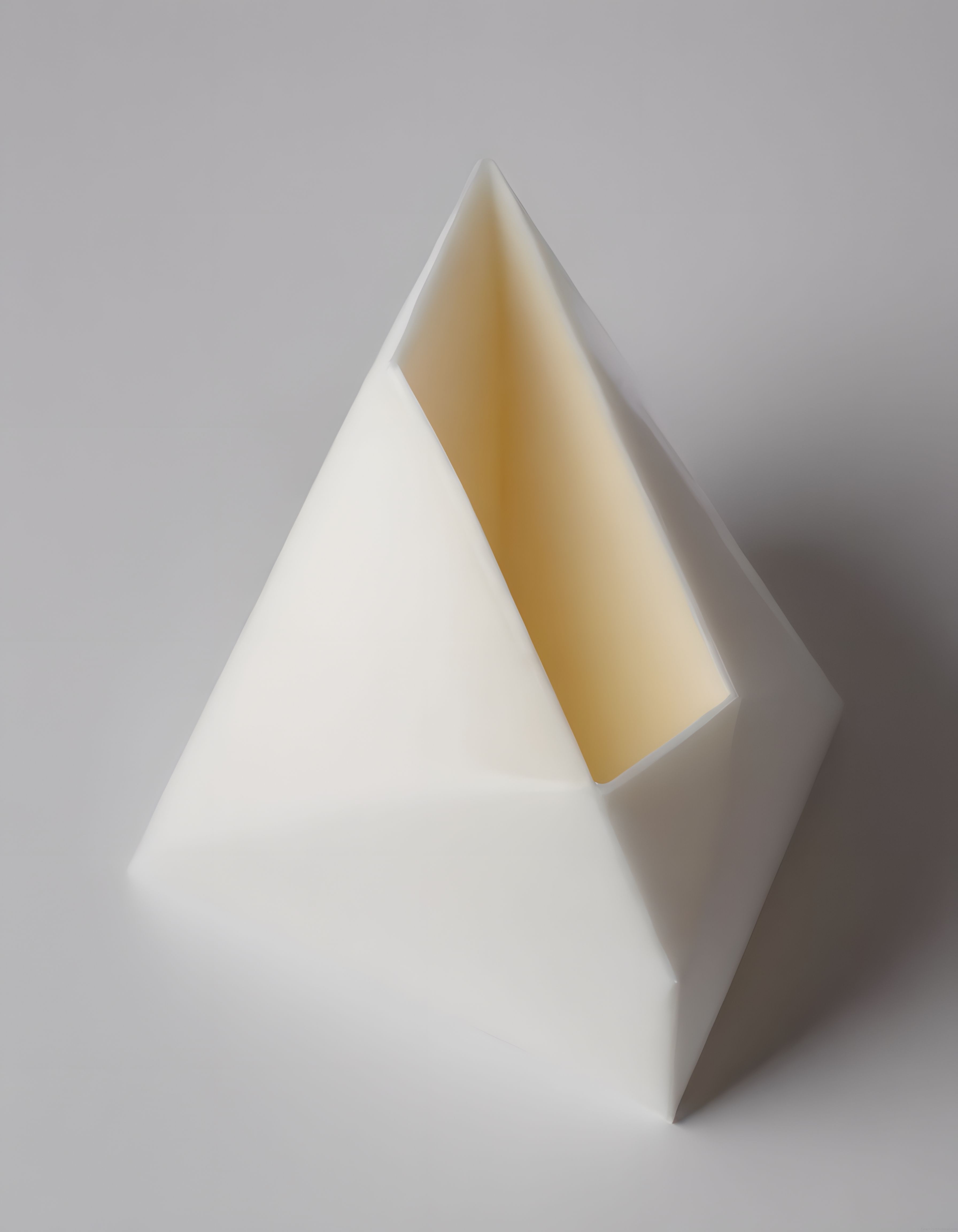 Minimalist Beyaz Altın Detaylı Soyut Kristal Heykel ve 3D Render Sanatı