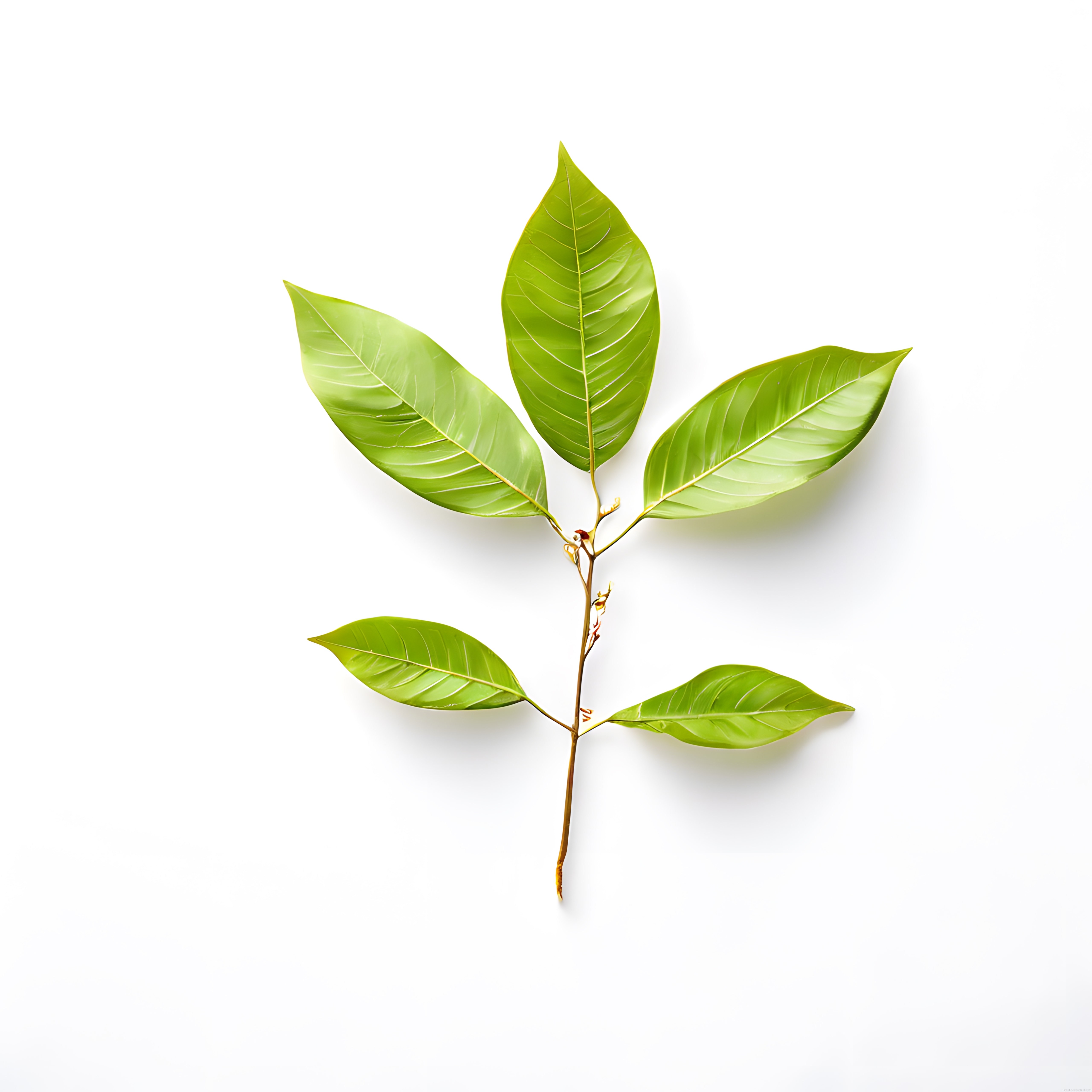 Minimalist Beyaz Arka Planda Canlı Yeşil Yapraklı Doğal Bitki Dalı Fotoğrafı