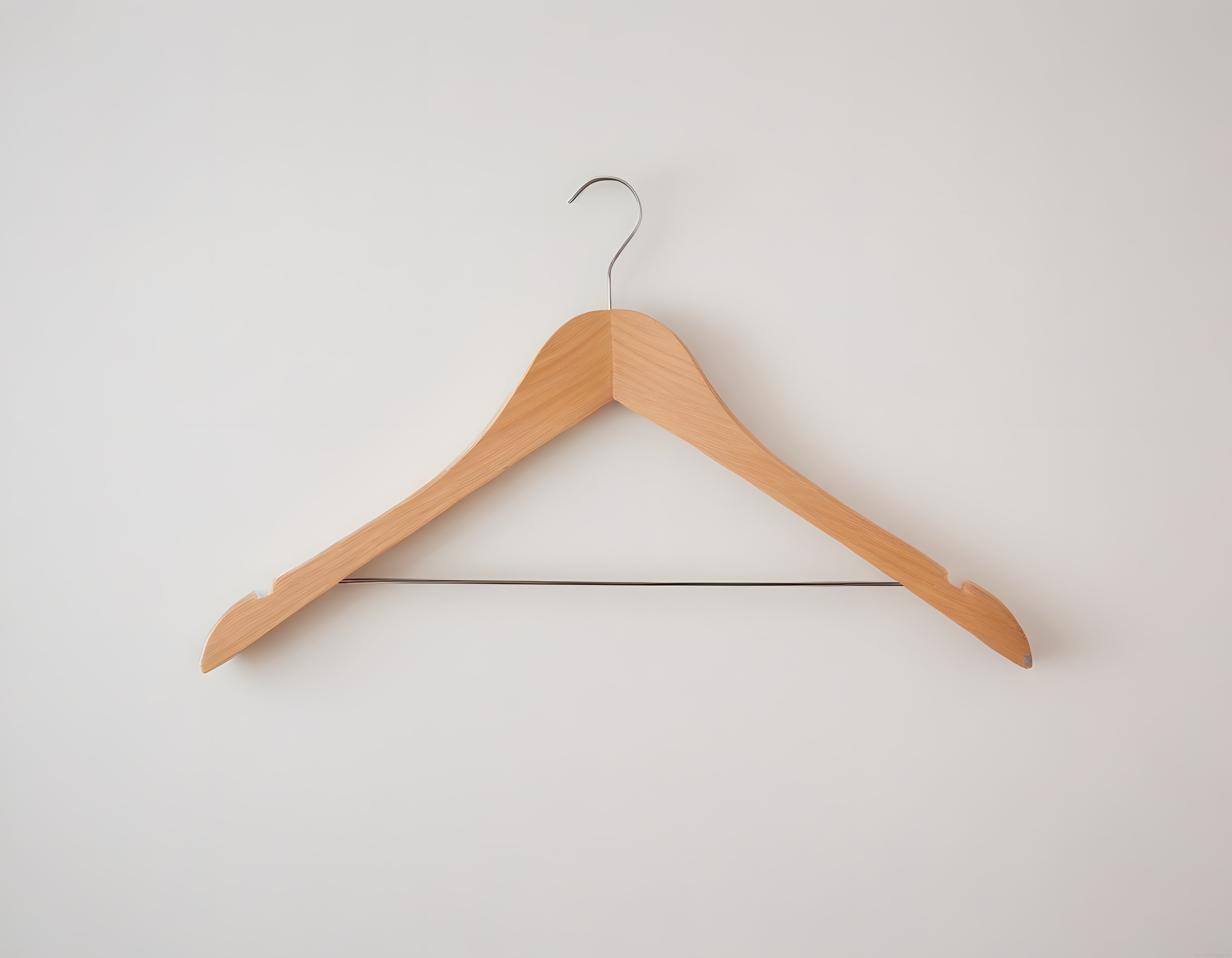 Minimalist Beyaz Arka Planda Tekli Ahşap Giyim Askısı Ürün Fotoğrafı