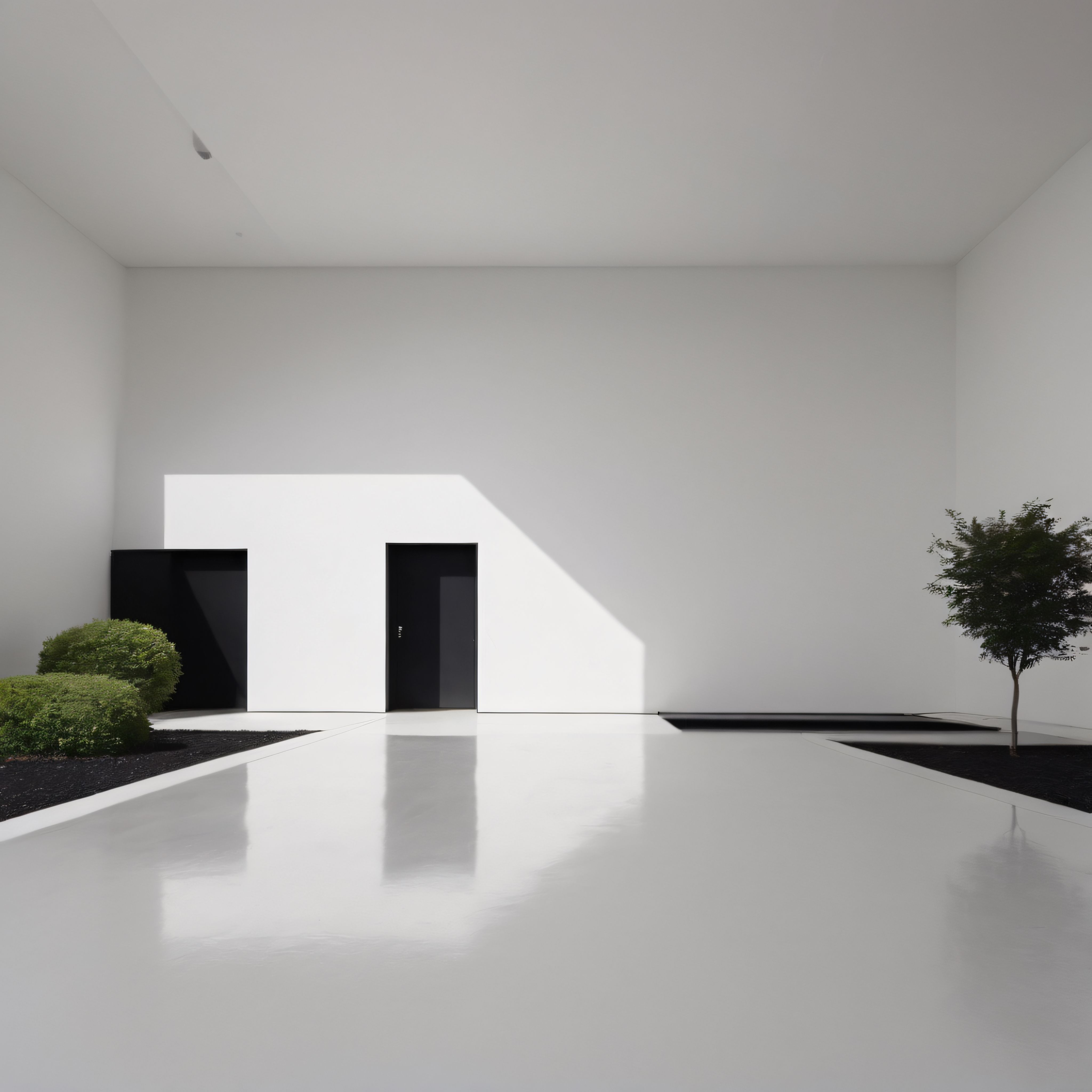Minimalist Beyaz Avlu ve Siyah Detaylarla Huzurlu Modern Mimari
