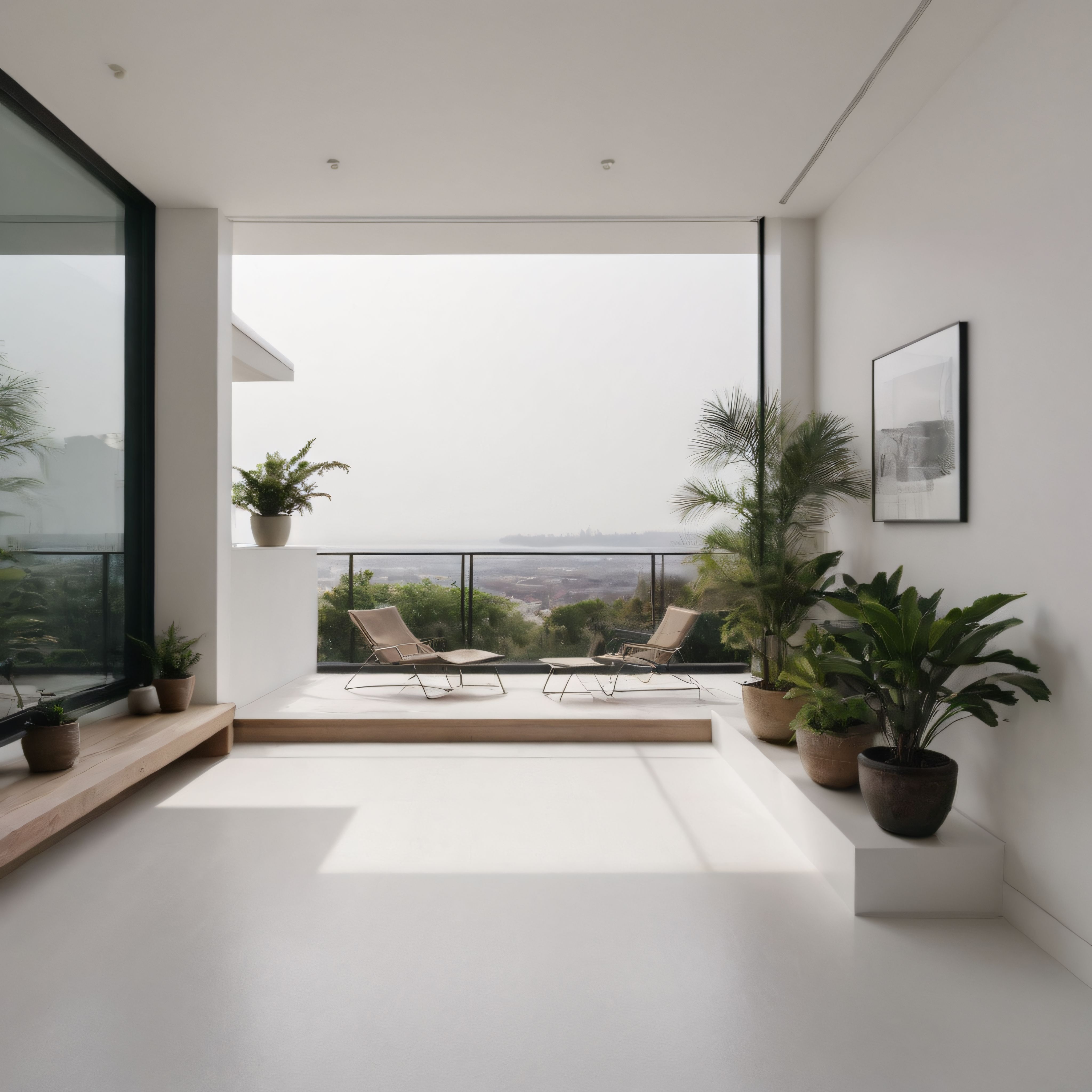 Minimalist beyaz balkon dekorasyonu ile ferah ve huzurlu yaşam alanı