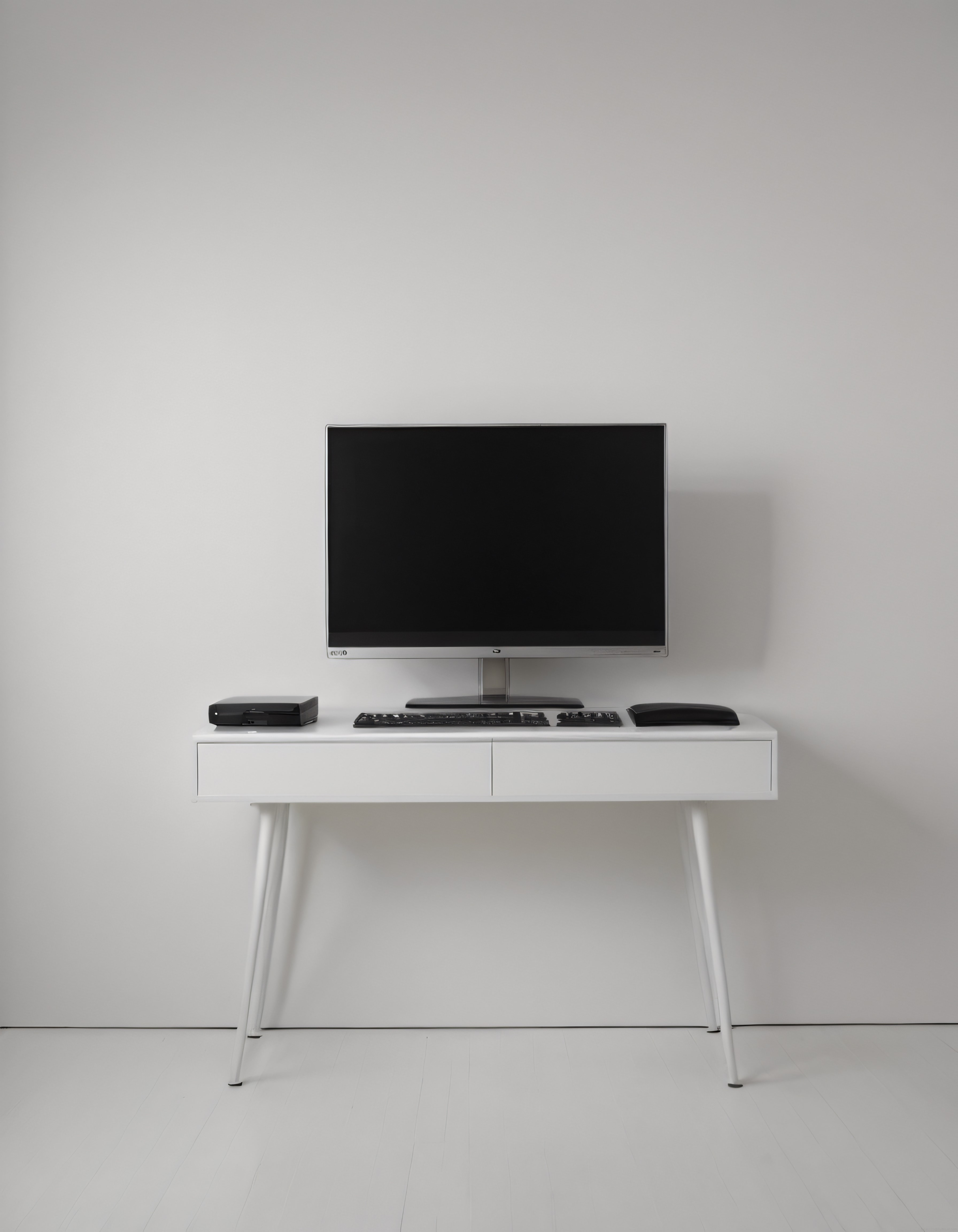 Minimalist Beyaz Çalışma Alanında Modern Bilgisayar ve Monitör Kurulumu
