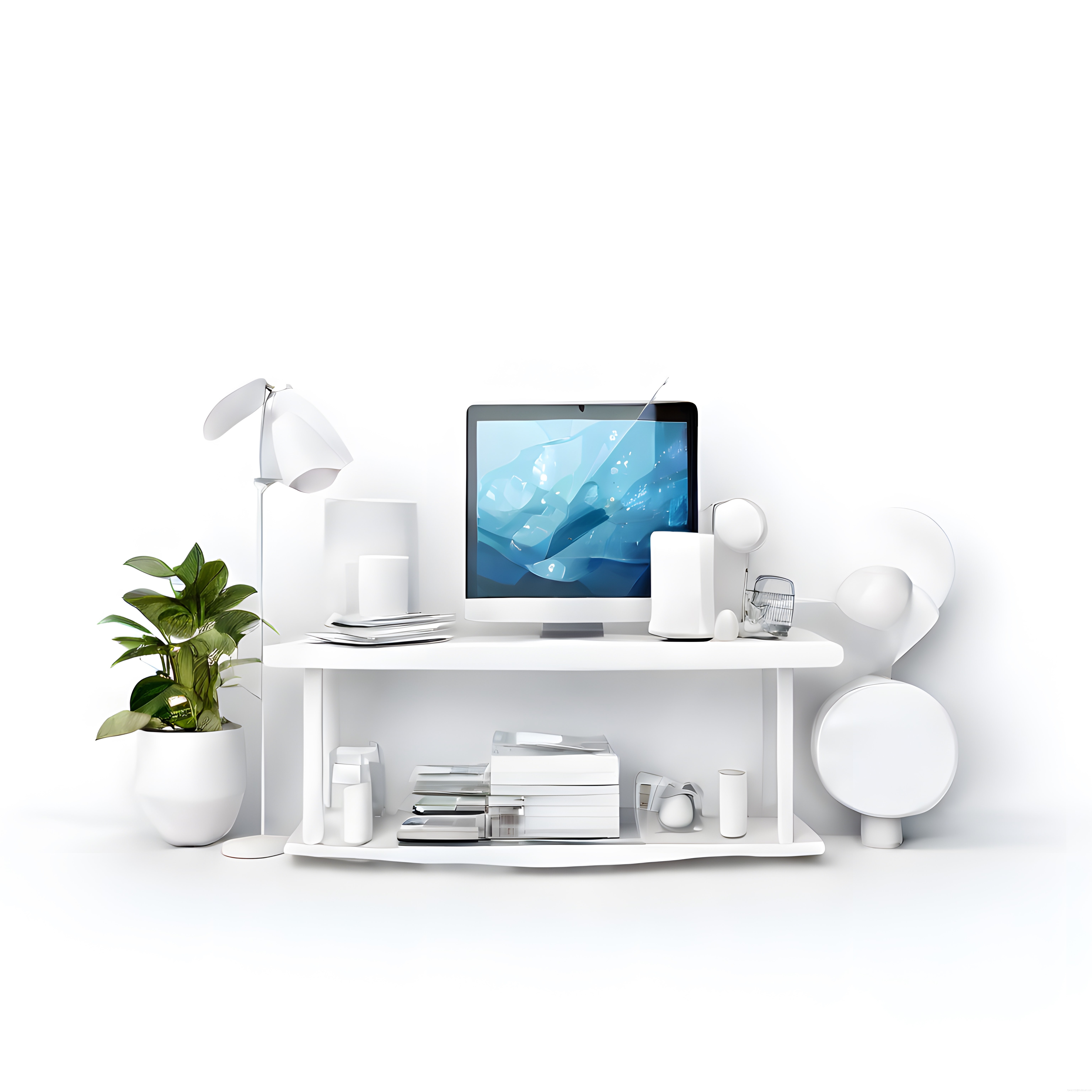 Minimalist beyaz çalışma masası düzeni ve modern ev ofis dekorasyon fikirleri
