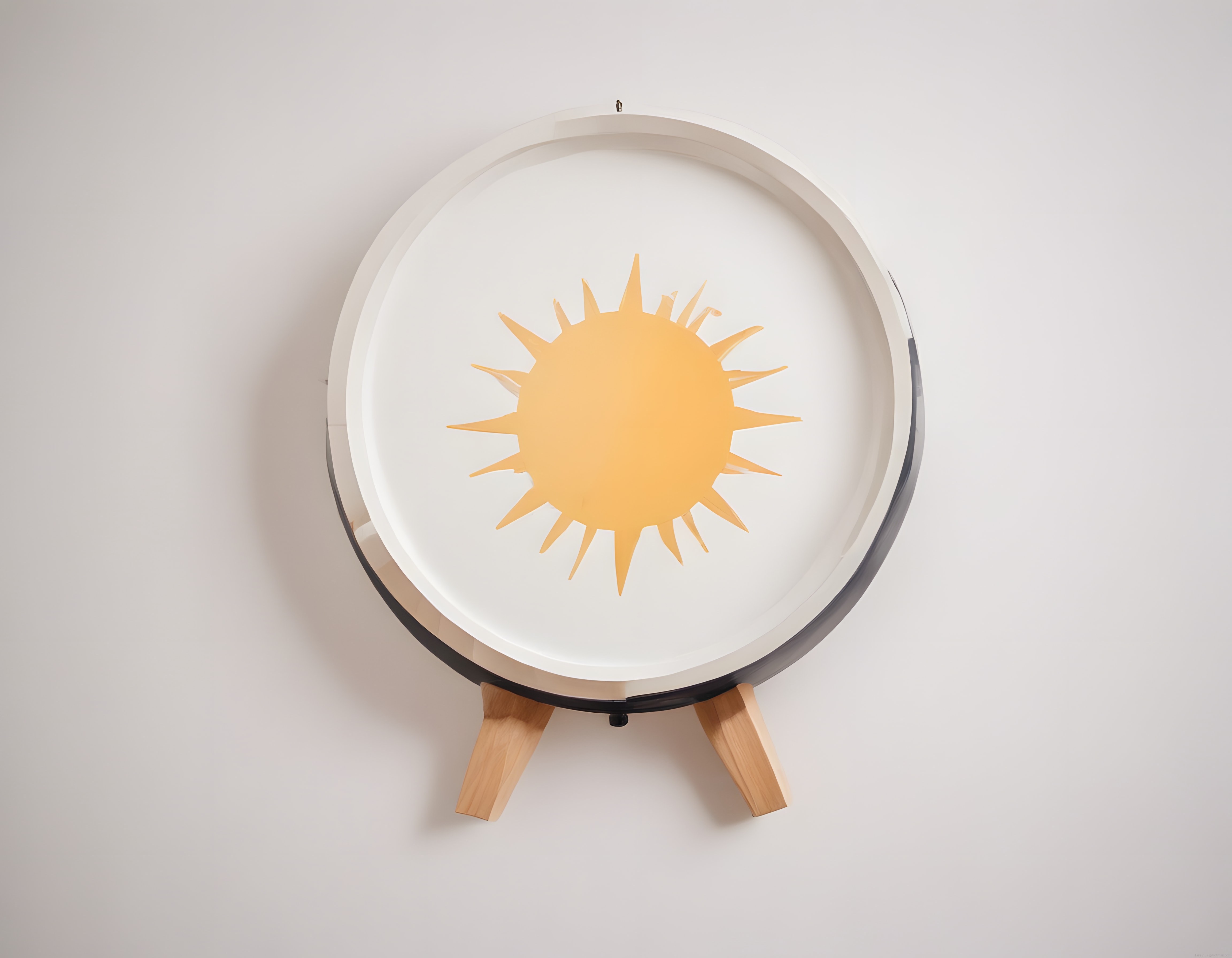 Minimalist beyaz çerçevede sarı güneş motifli modern duvar dekorasyonu