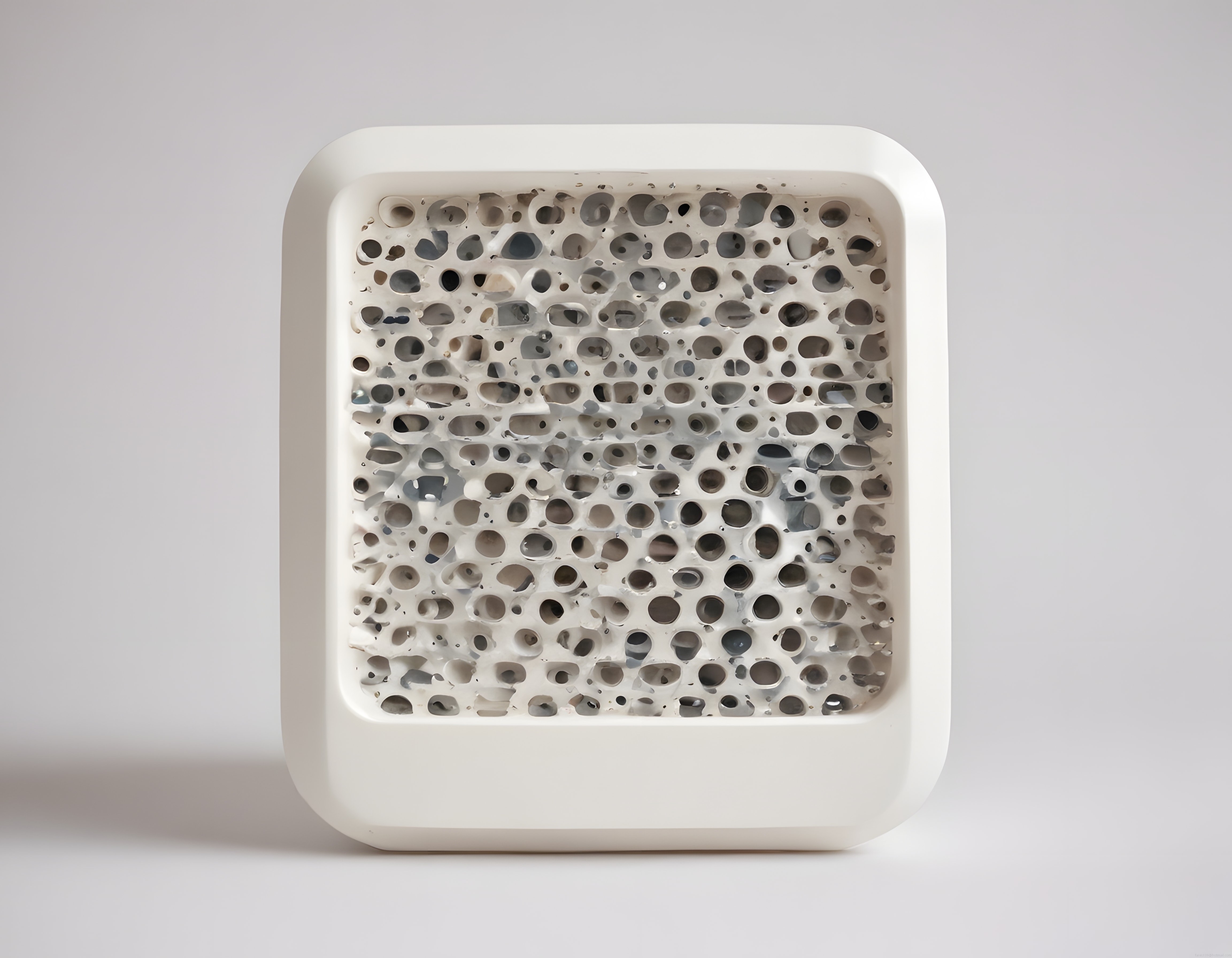 Minimalist Beyaz Çerçeveli Organik Delikli Doku Sanat Objesi ve Heykel