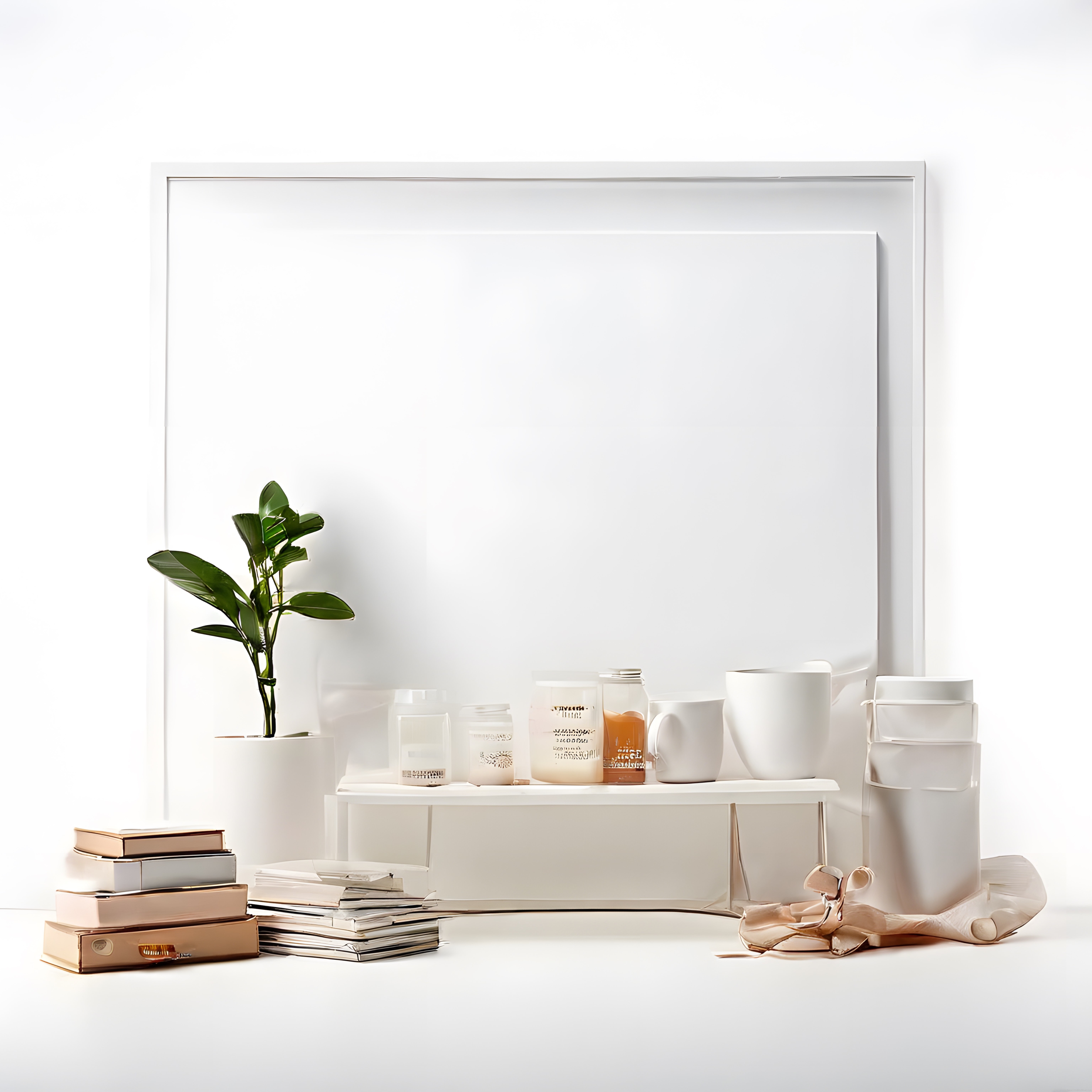 Minimalist Beyaz Dekor ve Boş Çerçeve ile Modern İç Mekan Tasarımı